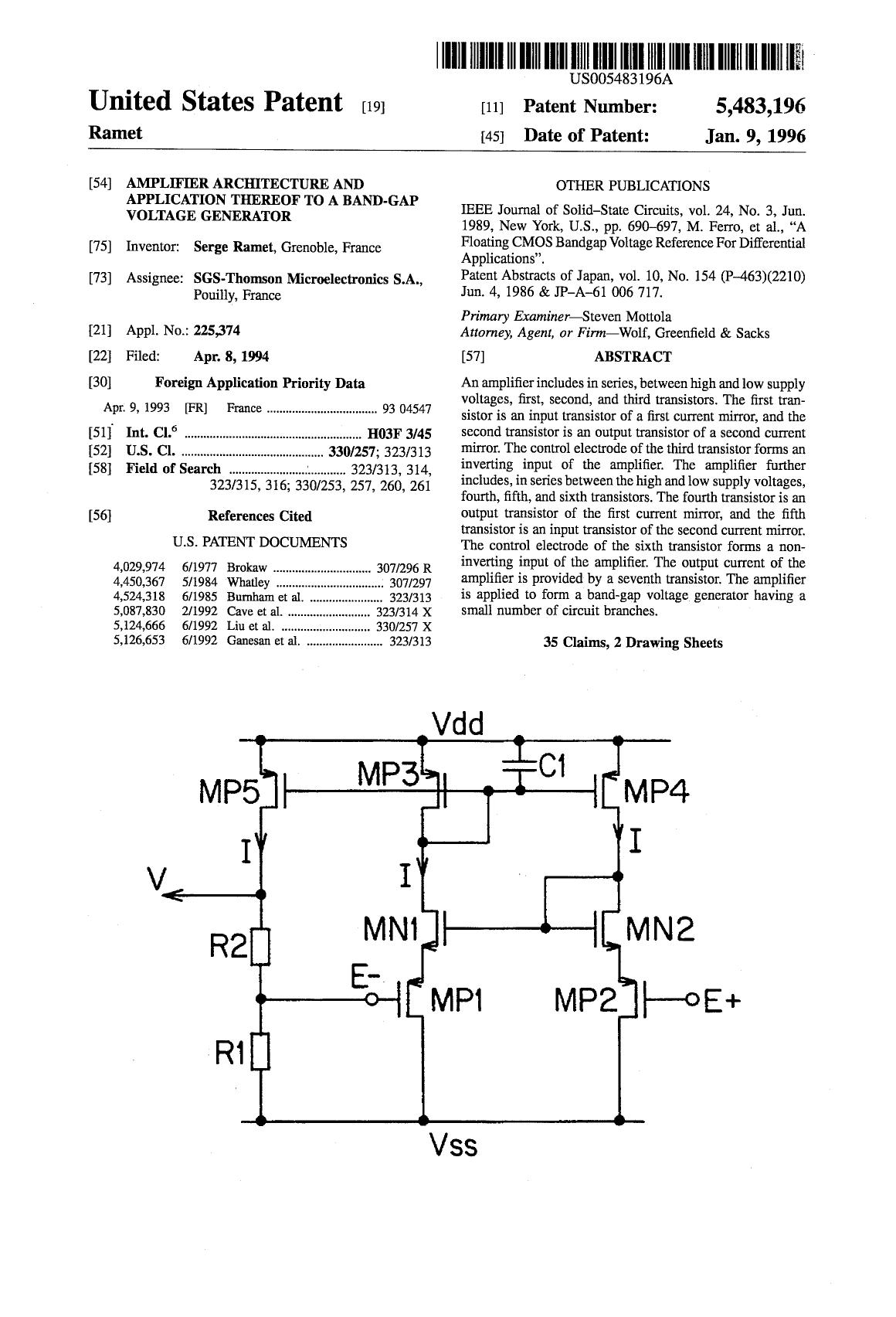 AMPLIFIER ARCHITECTURE AND APPLICATION THEREOF TO A BAND-GAP  VOLTAGE GENERATOR