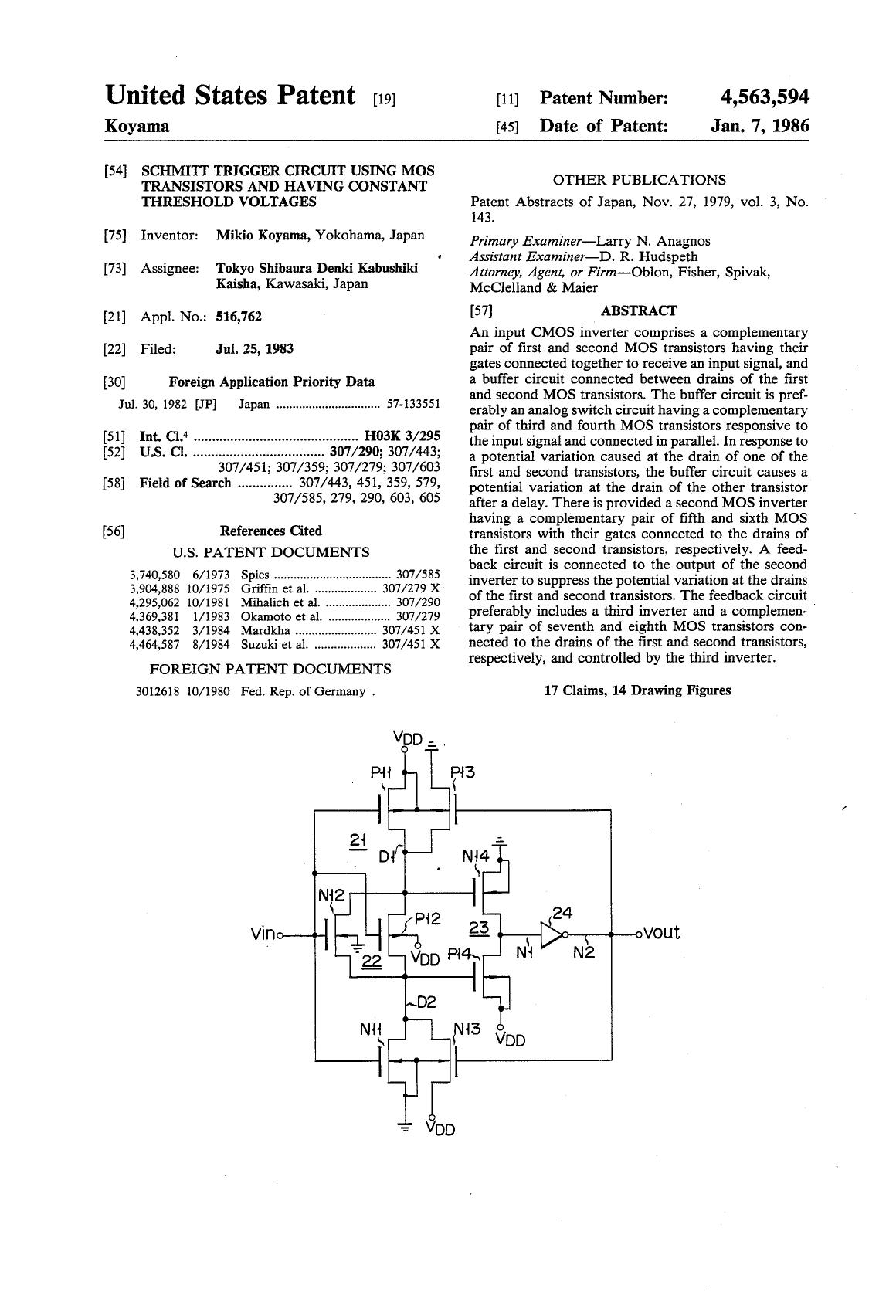 SCHMITT TRIGGER CIRCUIT USING MOS  TRANSISTORS AND HAVING CONSTANT  THRESHOLD VOLTAGES