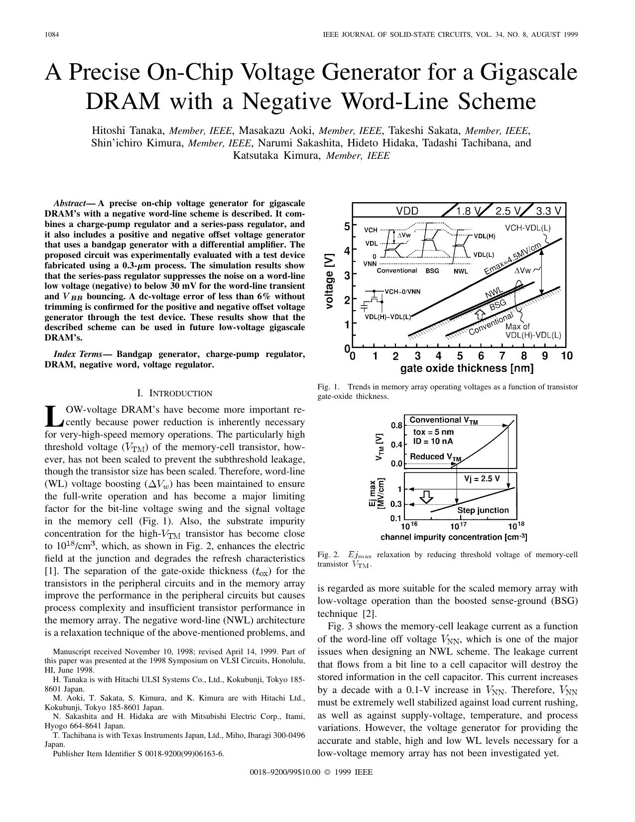 A precise on-chip voltage generator for a gigascale dram with a negative word-line scheme - Solid-State Circuits, IEEE Journal of