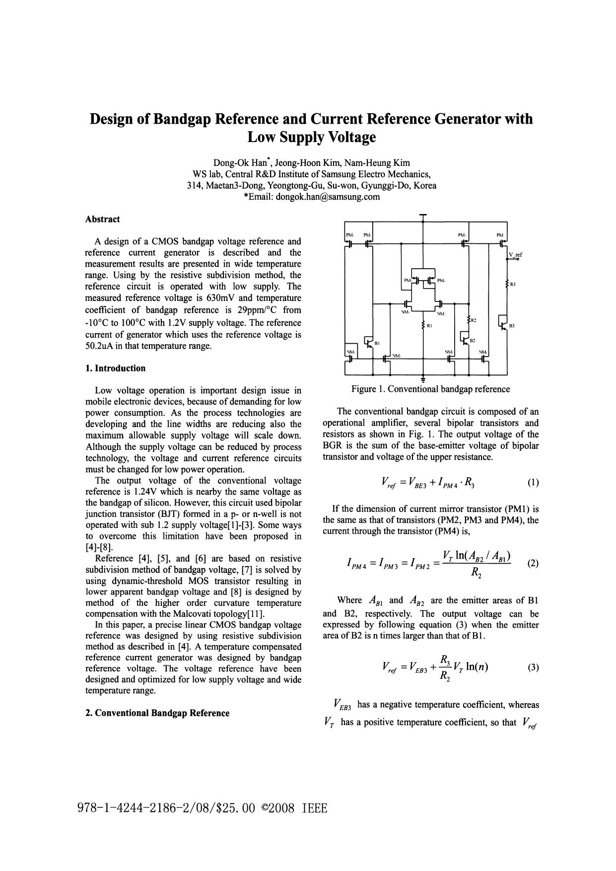 Design of Bandgap Reference and Current Reference Generator with Low Supply Voltage