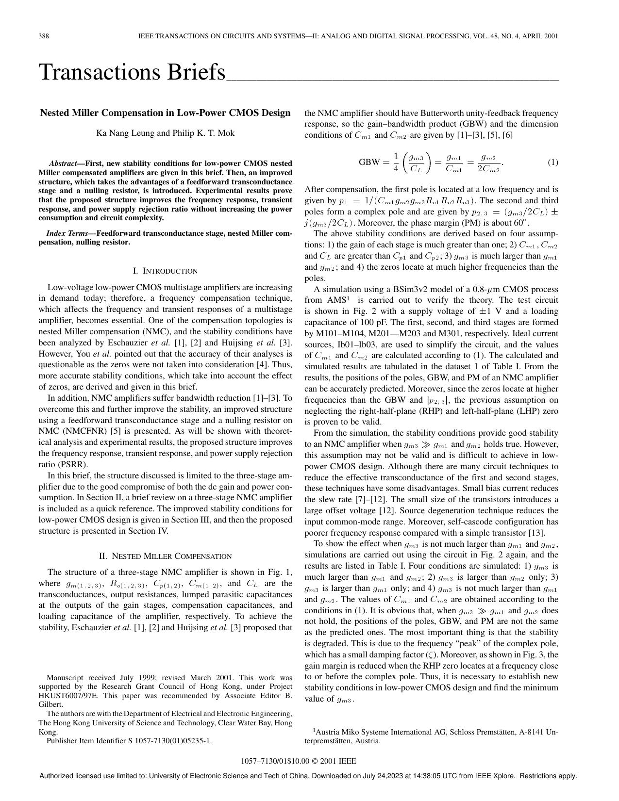 Nested Miller compensation in low-power CMOS design