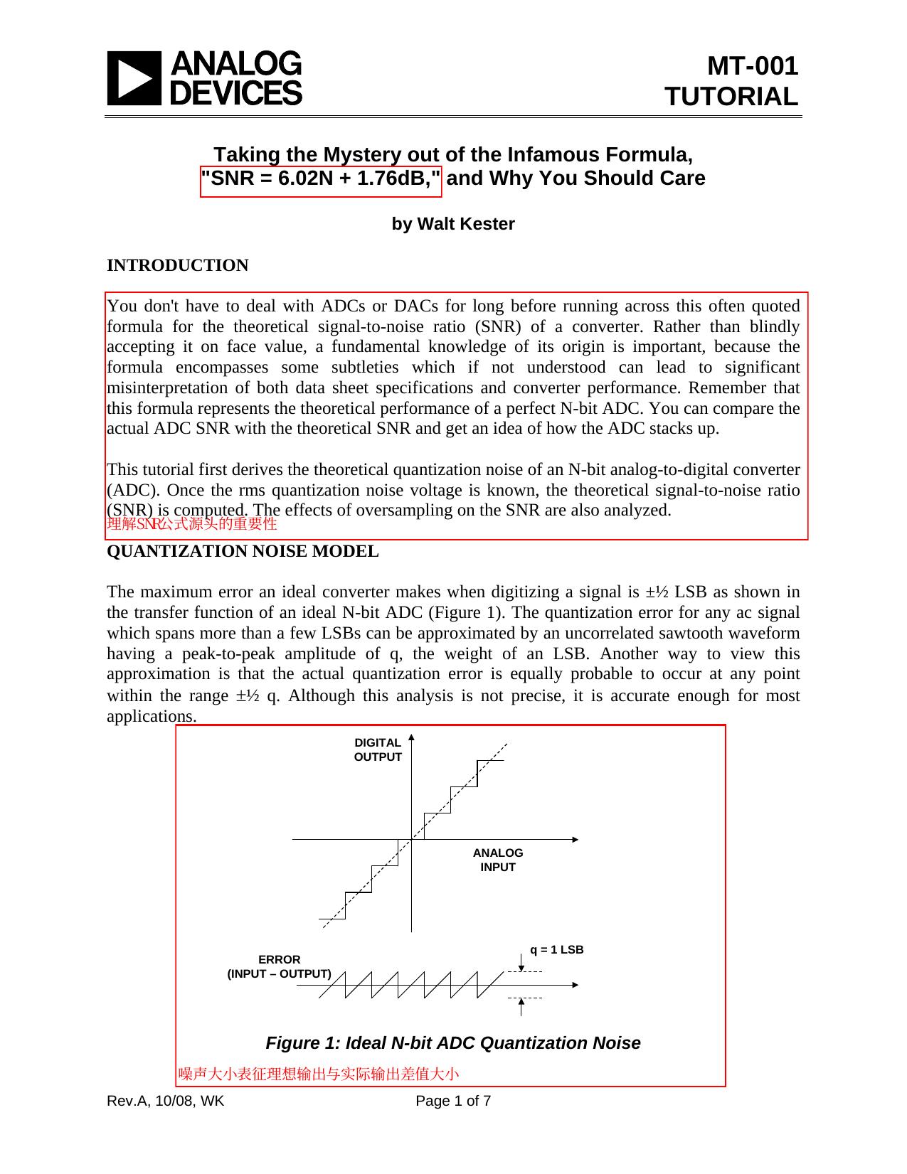 MT-001: Taking the Mystery out of the Infamous Formula,'SNR = 6.02N + 1.76dB,' and Why You Should Care