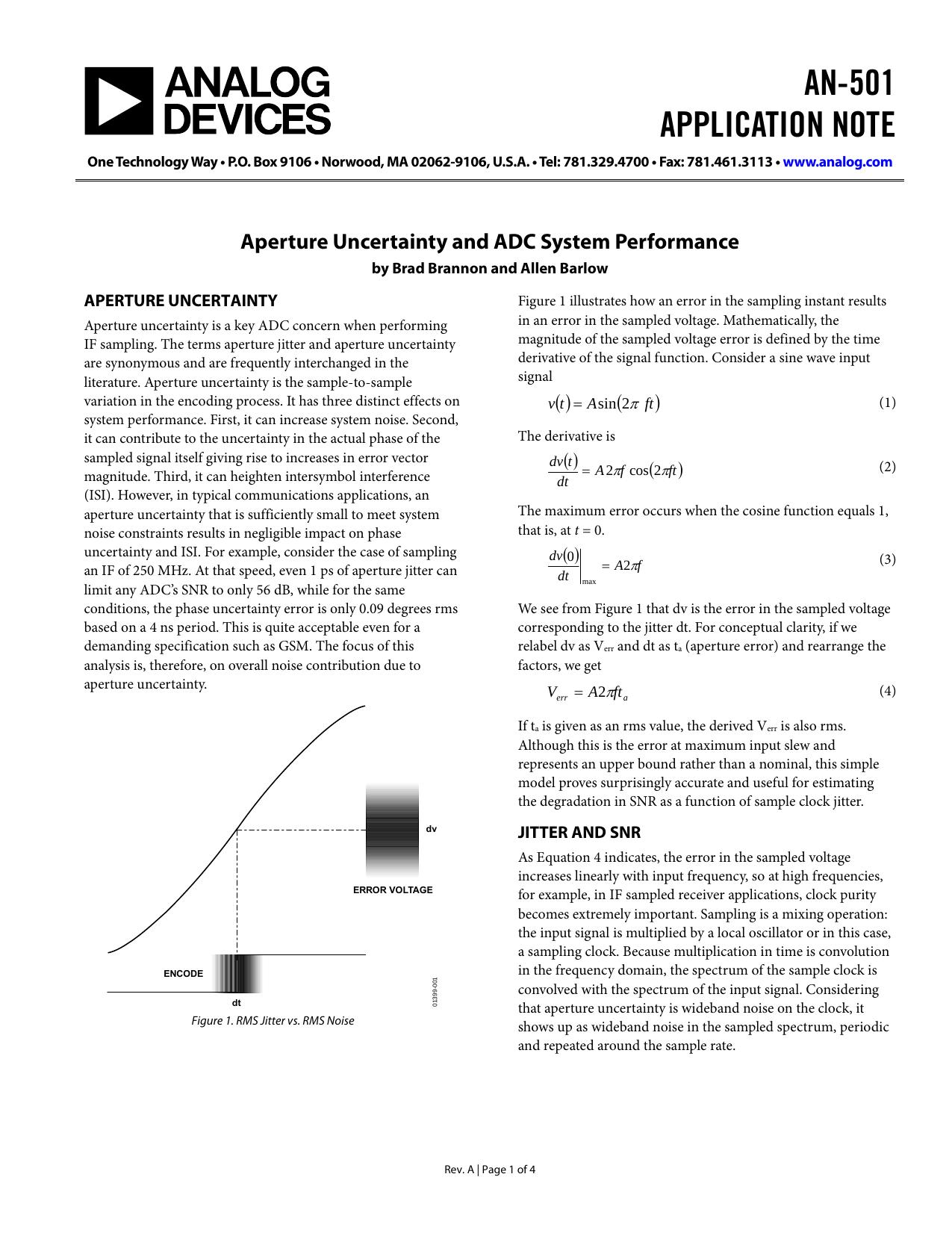 Aperture Uncertainty and ADC System Performance Application Note (AN-501)