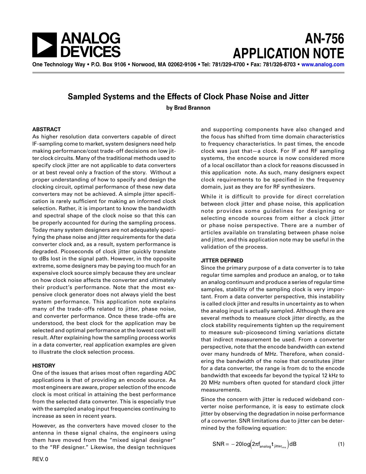 Sampled Systems and the Effects of Clock Phase Noise and Jitter Application Note (AN-756)