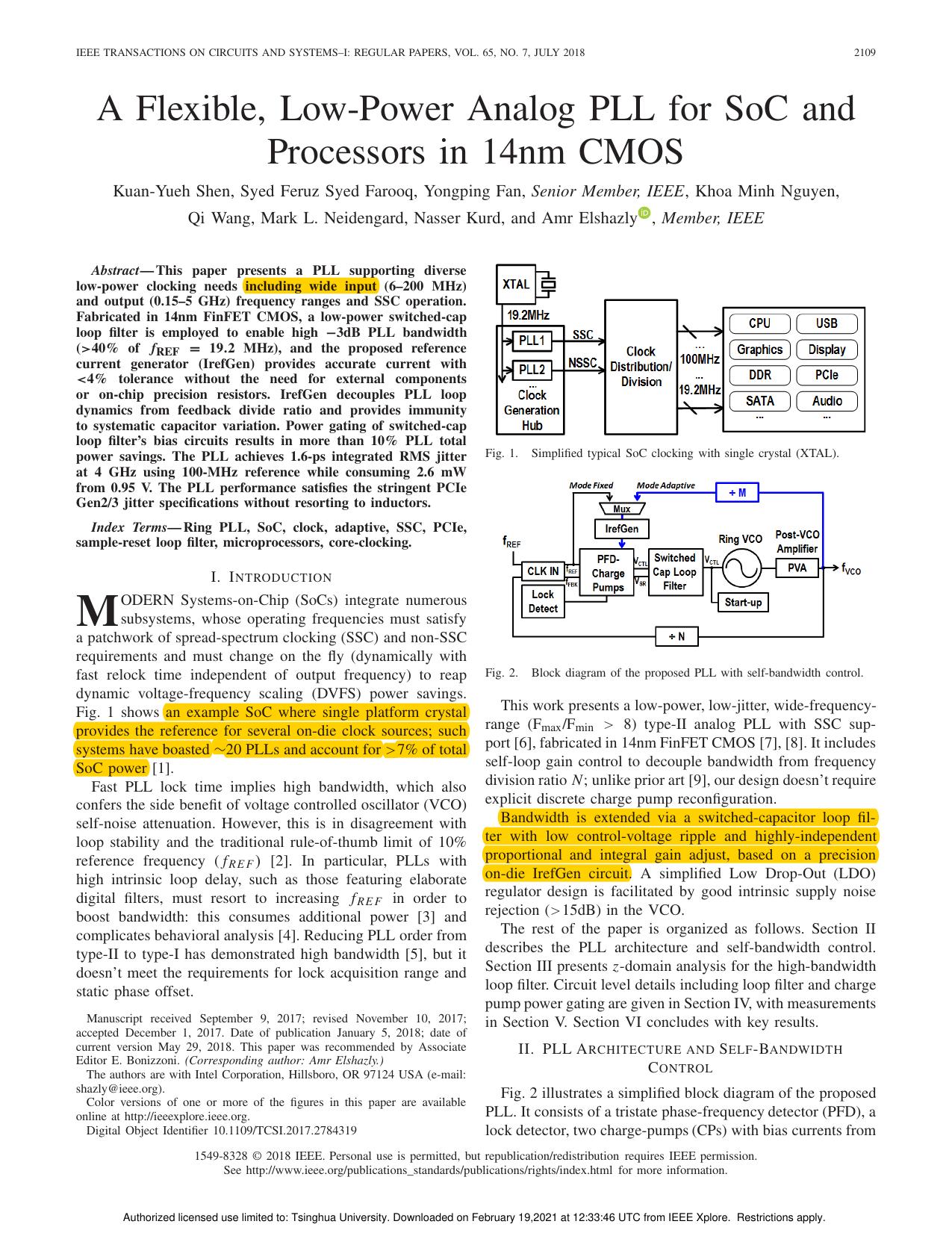 A Flexible, Low-Power Analog PLL for SoC and Processors in 14nm CMOS