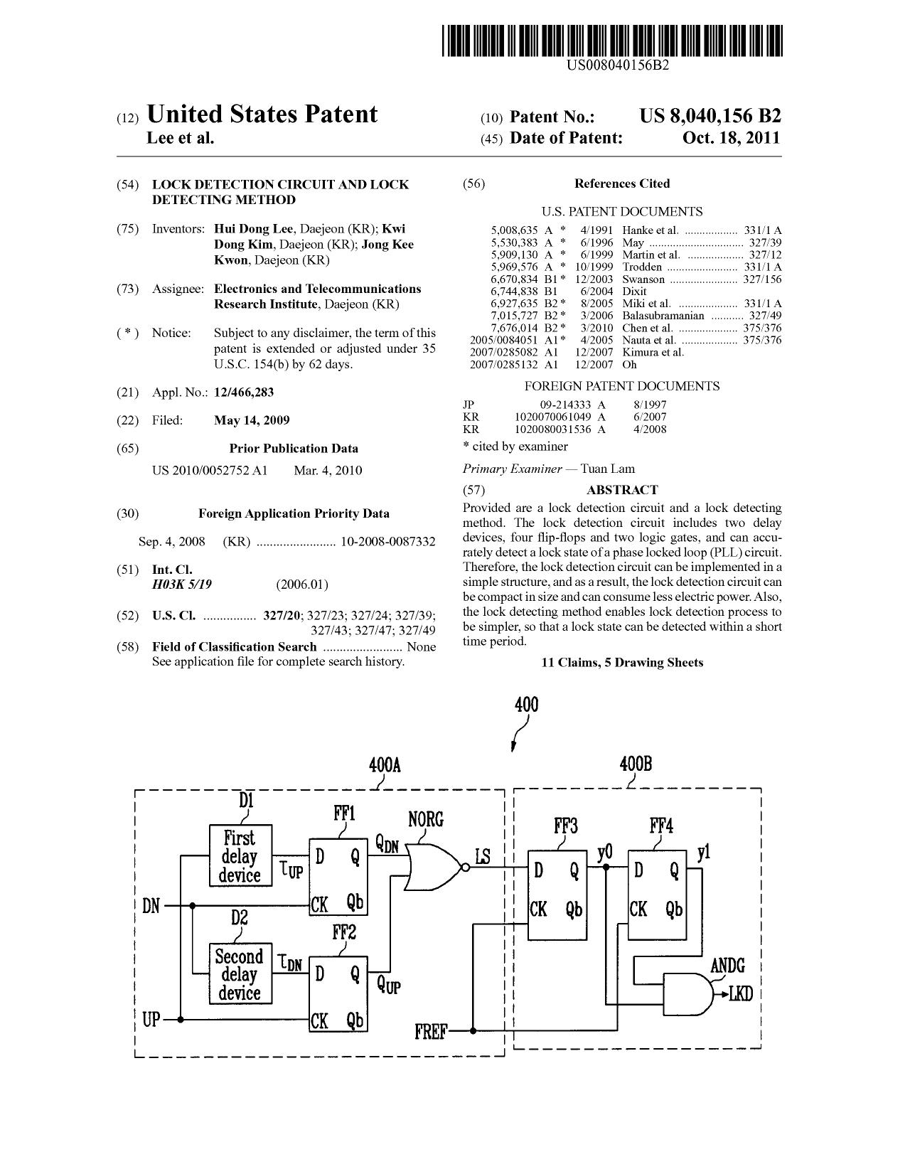 LOCK DETECTION CIRCUIT AND LOCK  (56)  Oct. 18, 2011  References Cited  DETECTING METHOD