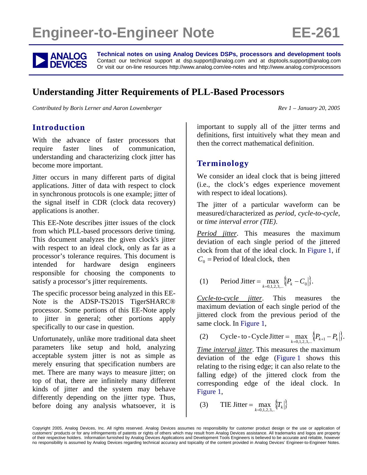 Understanding Jitter Requirements of PLL-Based Processors Application Note (EE-261)