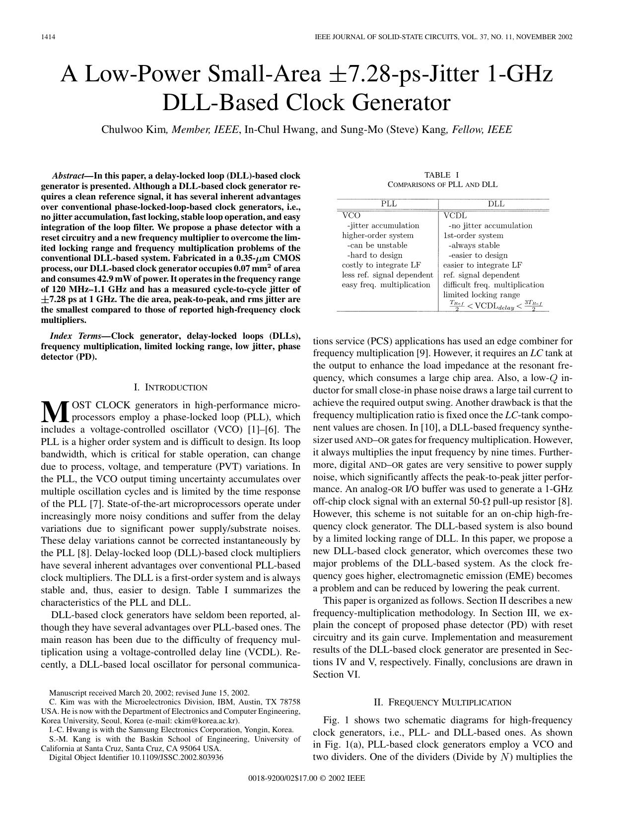 A low-power small-area /spl plusmn/7.28-ps-jitter 1-GHz DLL-based clock generator