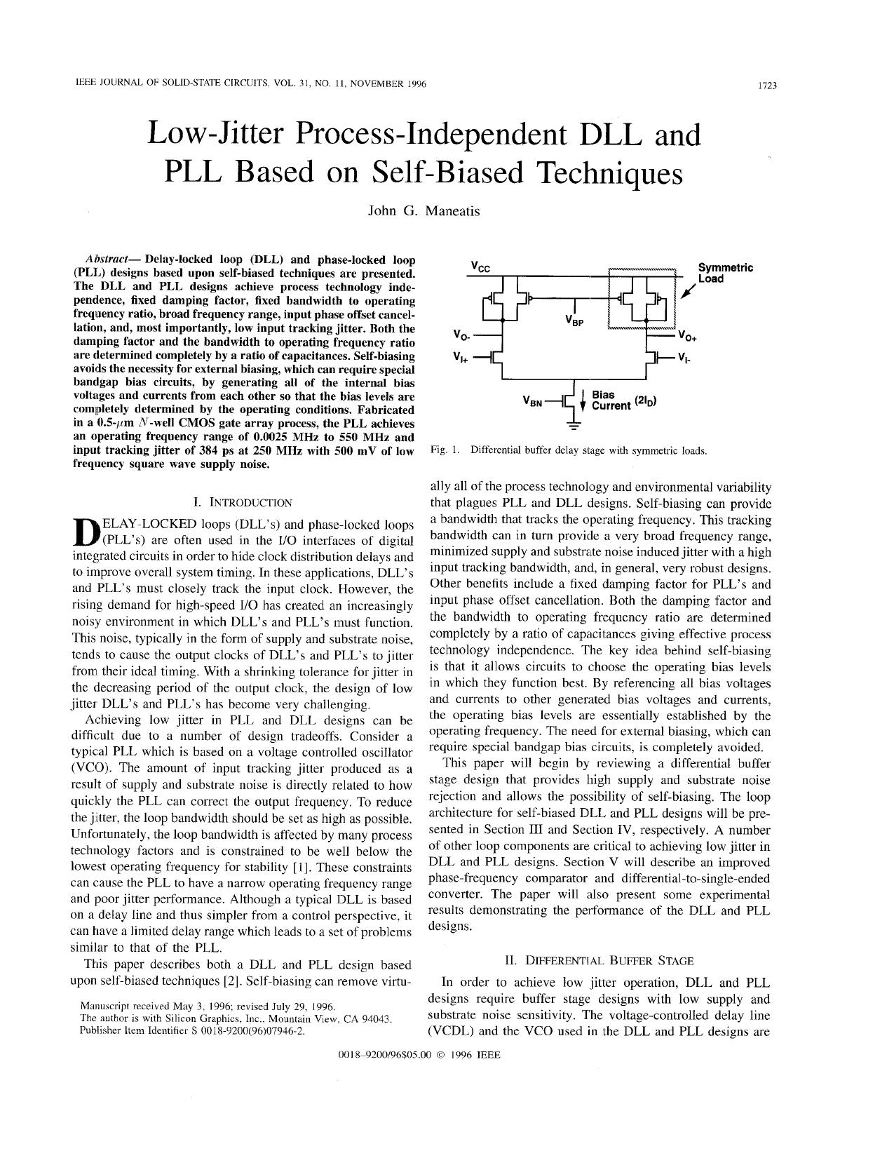 Low-Jitter Process-Independent DLL and PLL Based on Self-Biased Techniques [Paper] - Solid-State Circuits, IEEE Journal of