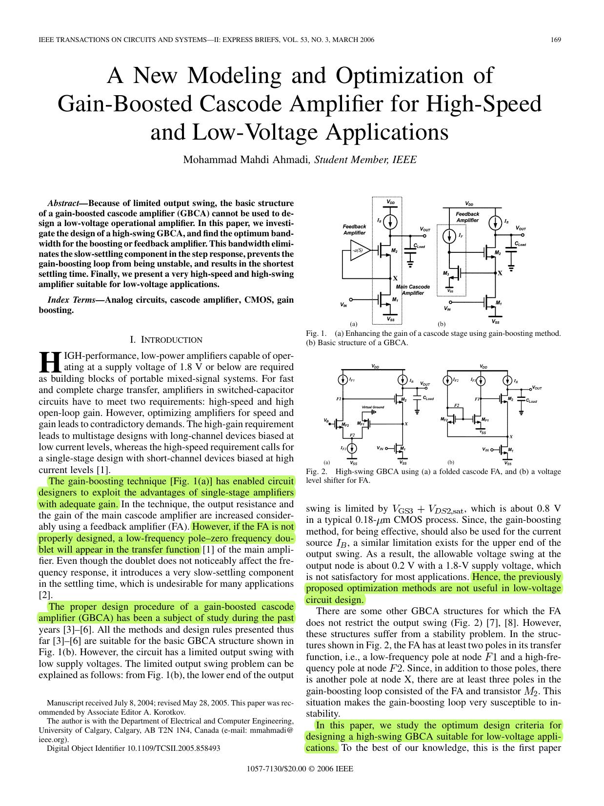 tcsii.2005.A new modeling and optimization of gain-boosted cascode amplifier for high-speed and low-voltage applications