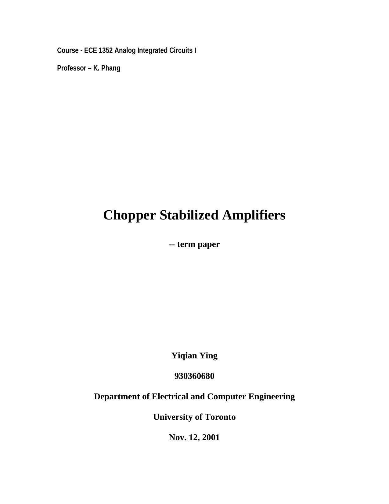 Chopper Stabilized Amplifiers