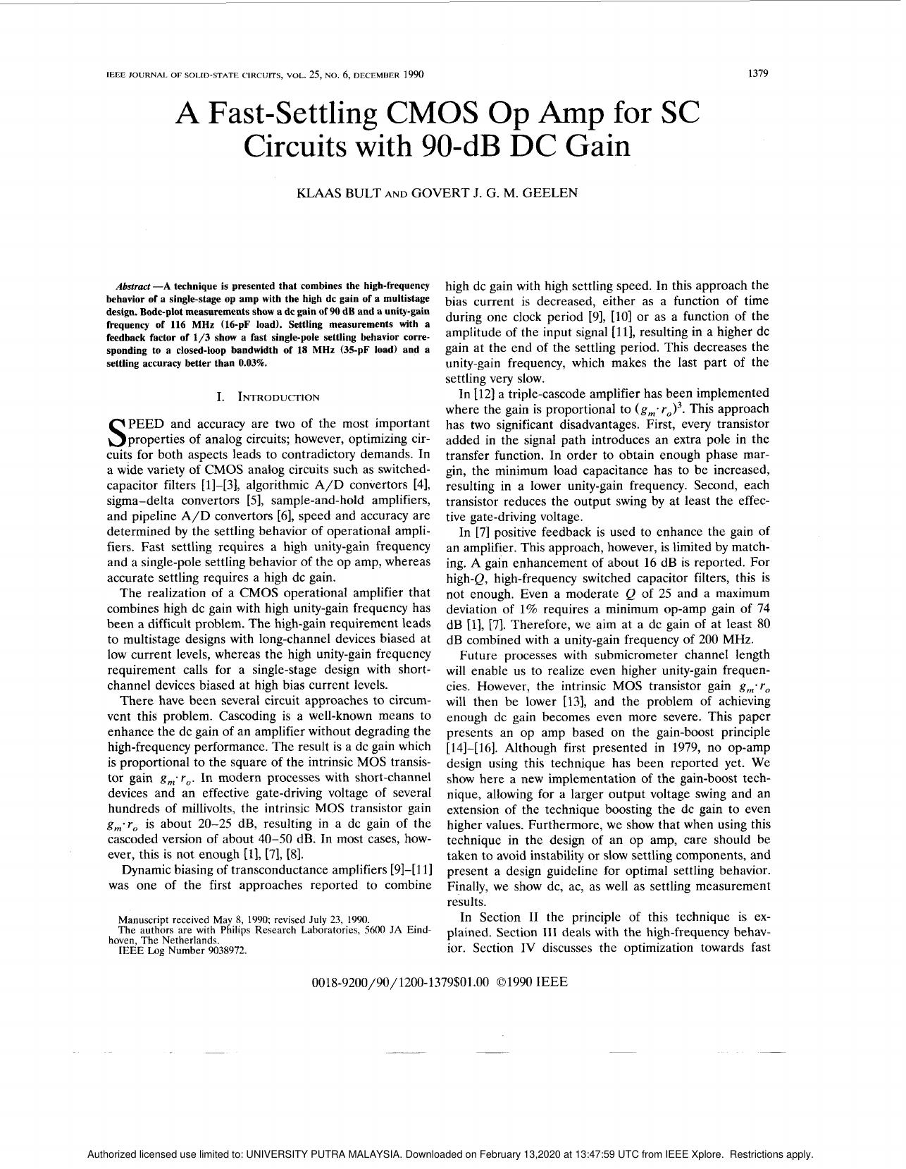 A fast-settling CMOS op amp for SC circuits with 90-dB DC gain