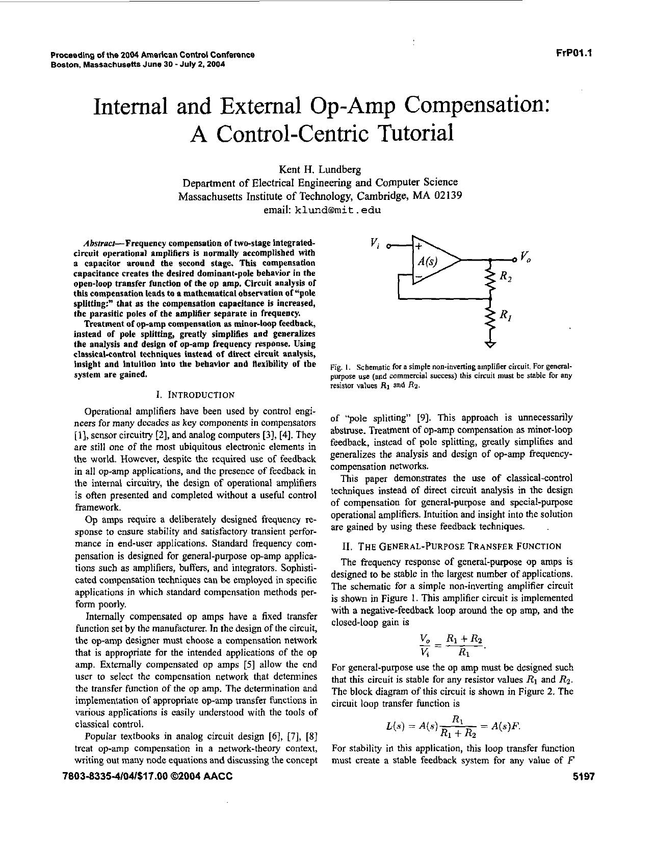 Internal and external op-amp compensation: a control-centric tutorial - American Control Conference, 2004. Proceedings of the 2004