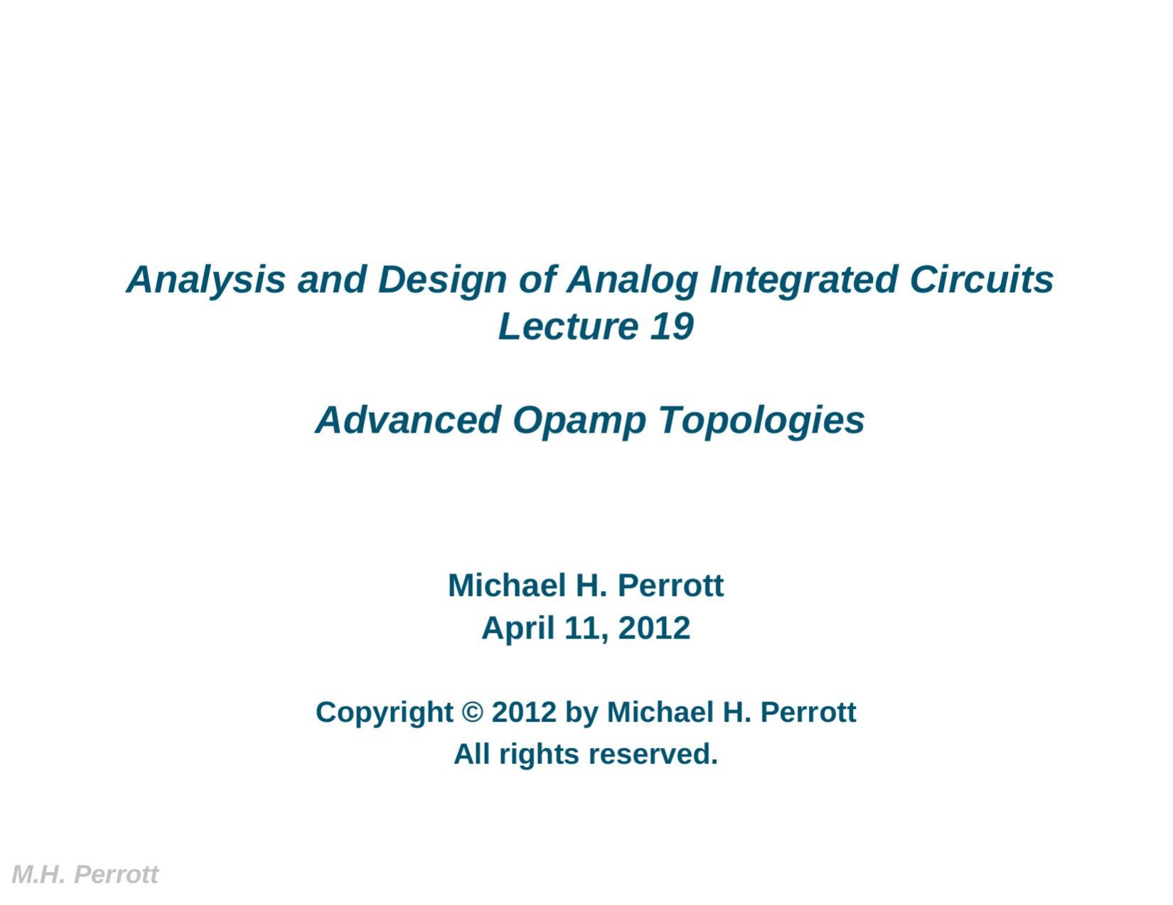 Advanced Opamp Topologies