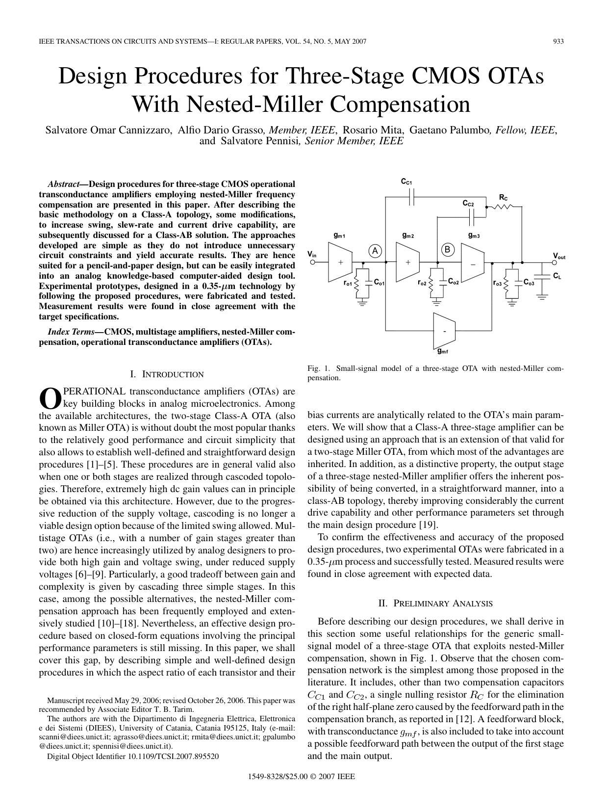 Design Procedures for Three-Stage CMOS OTAs With Nested-Miller Compensation