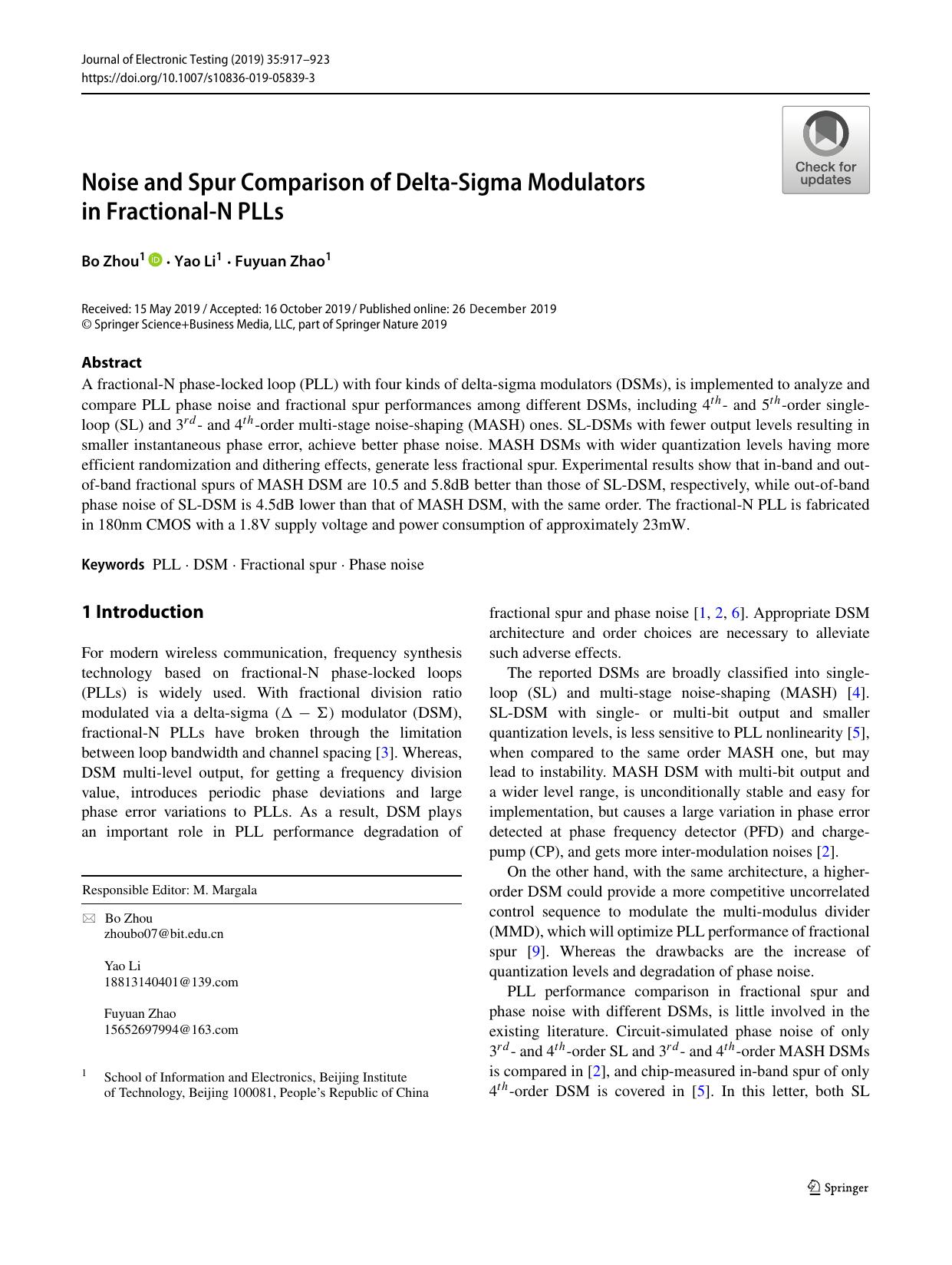 Noise and Spur Comparison of Delta-Sigma Modulators in Fractional-N PLLs