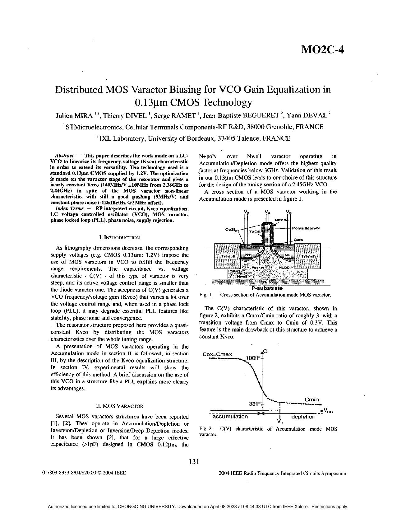 Distributed MOS varactor biasing for VCO gain equalization in 0.13 /spl mu/m CMOS technology