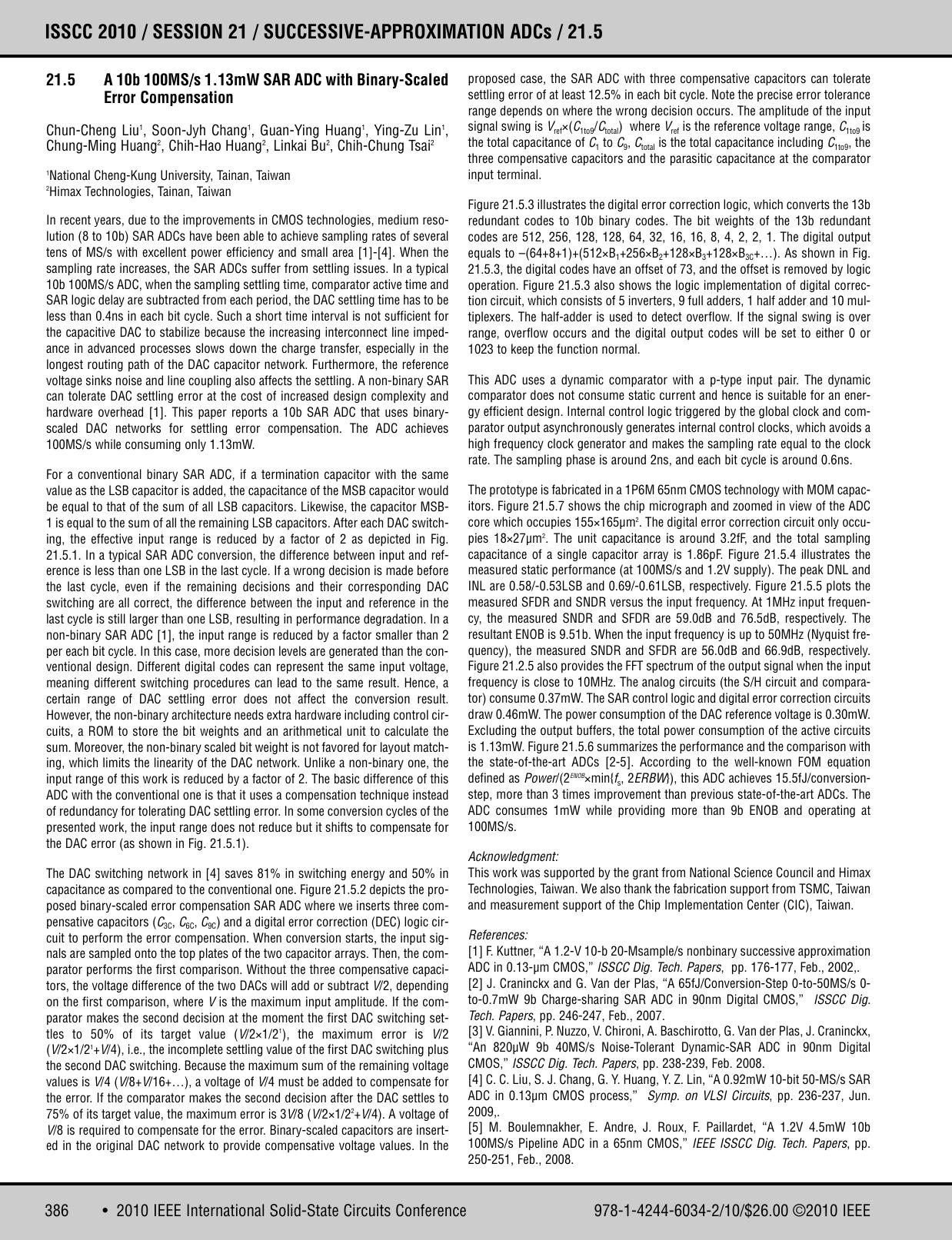 A 10b 100MS/s 1.13mW SAR ADC with binary-scaled error compensation