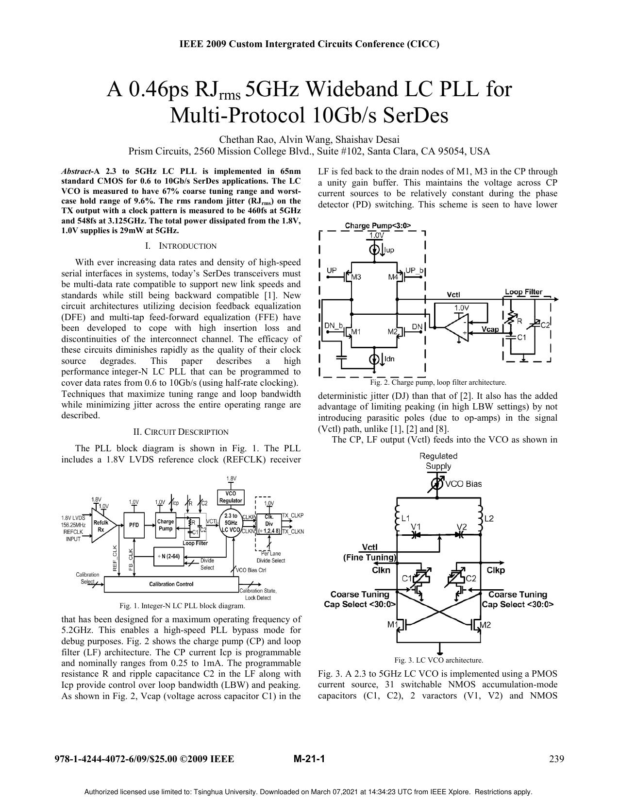 A 0.46ps RJ<inf>rms</inf> 5GHz wideband LC PLL for multi-protocol 10Gb/s SerDes