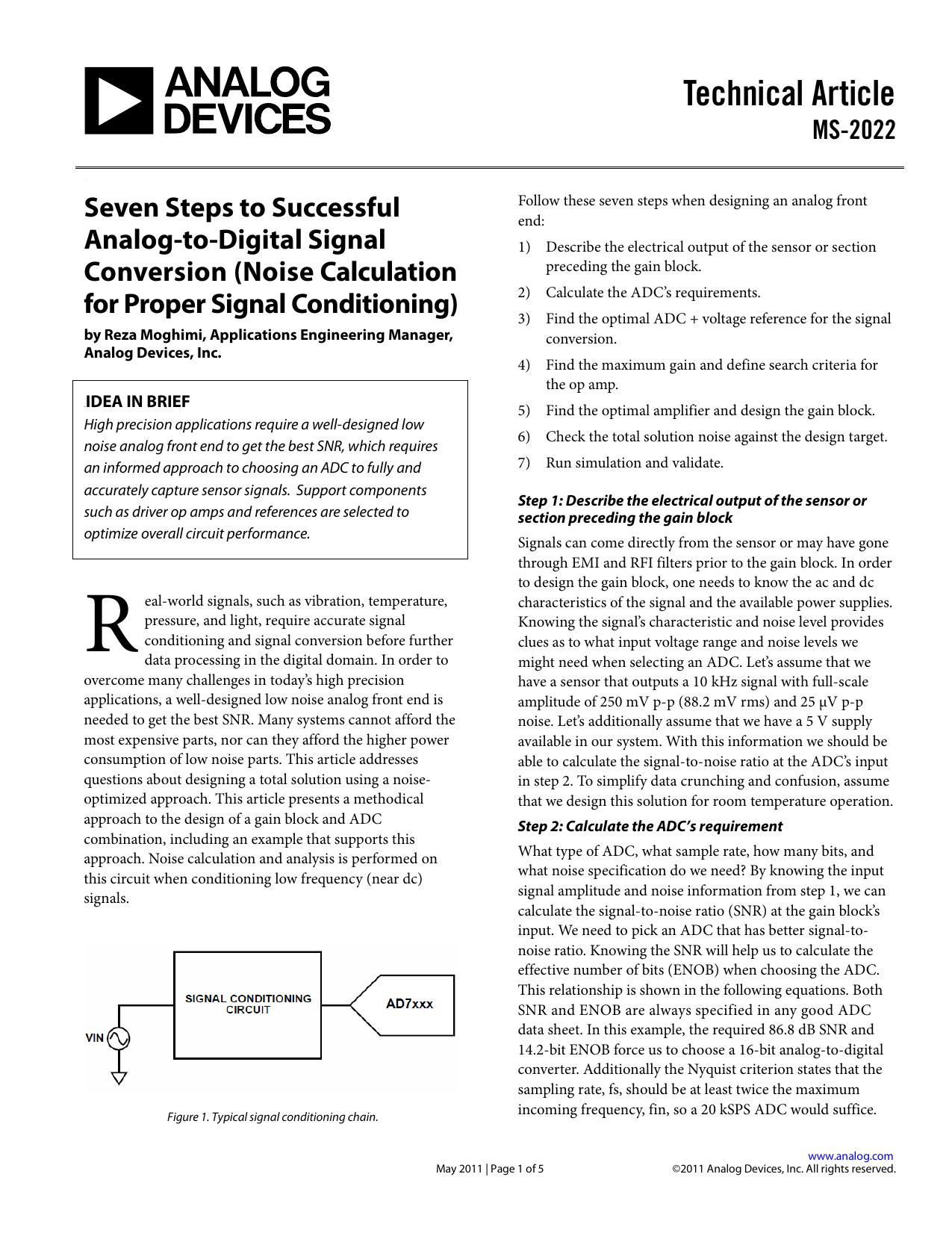 Seven Steps to Successful Analog-to-Digital Signal Conversion (Noise Calculation for Proper Signal Conditioning) (Rev. 0)