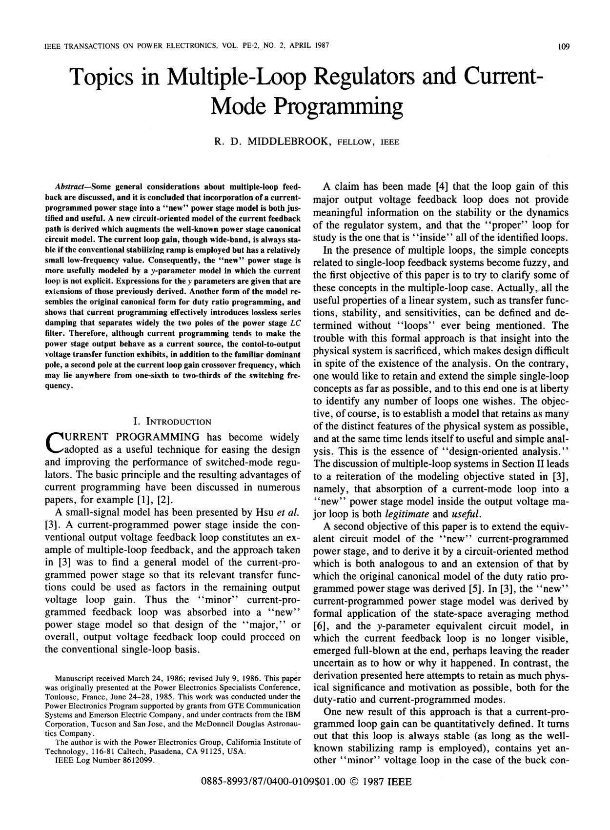 Topics in Multiple-Loop Regulators and Current-Mode Programming