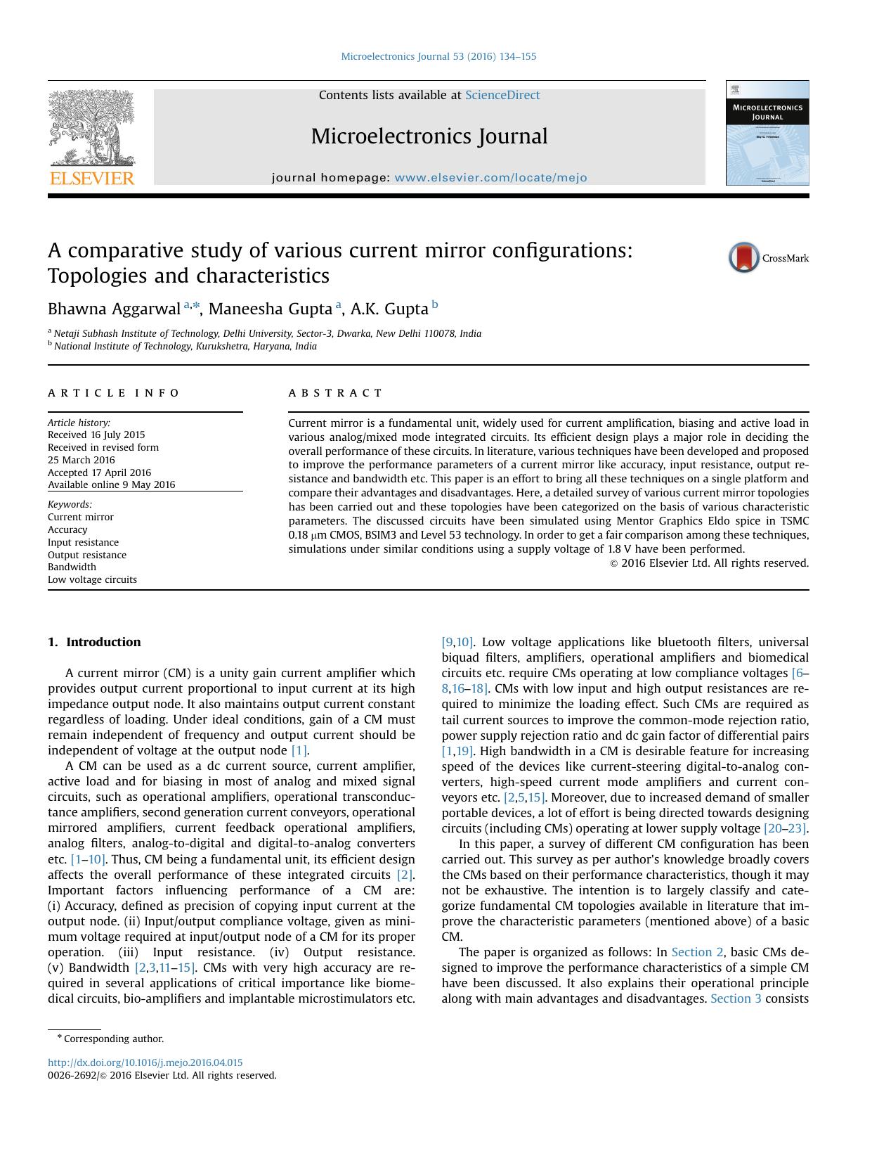 A comparative study of various current mirror configurations_ Topologies and characteristics