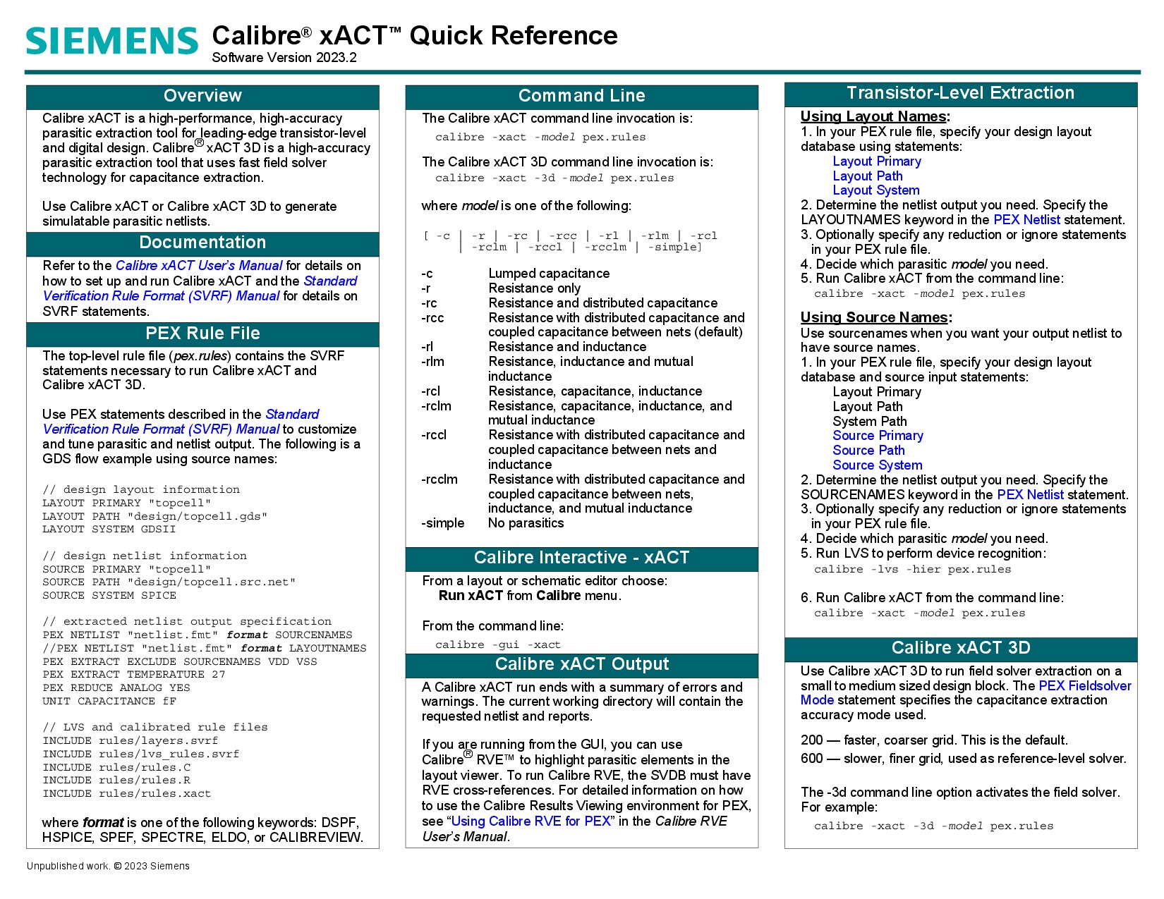 Calibre xACT Quick Reference