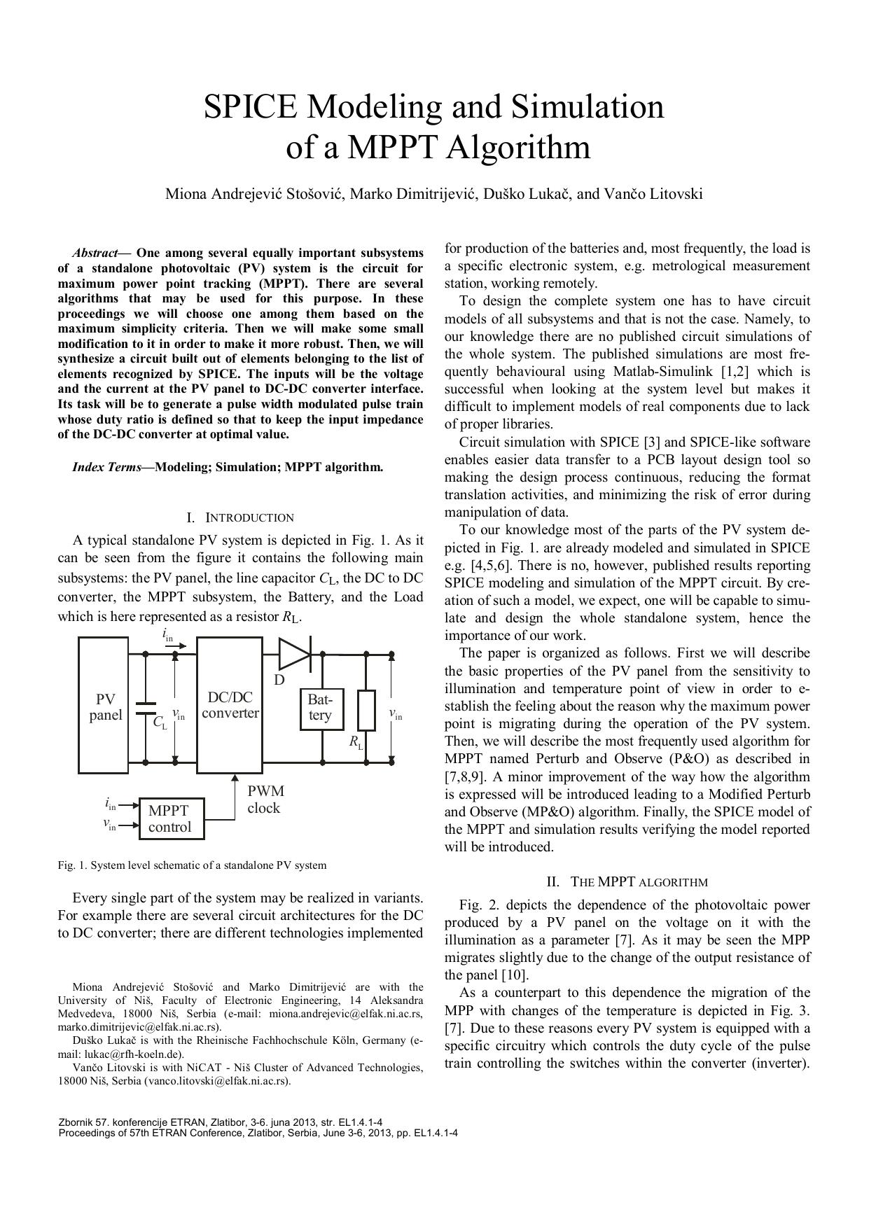 Spice Modeling and Simulation of a MPPT Algorithm