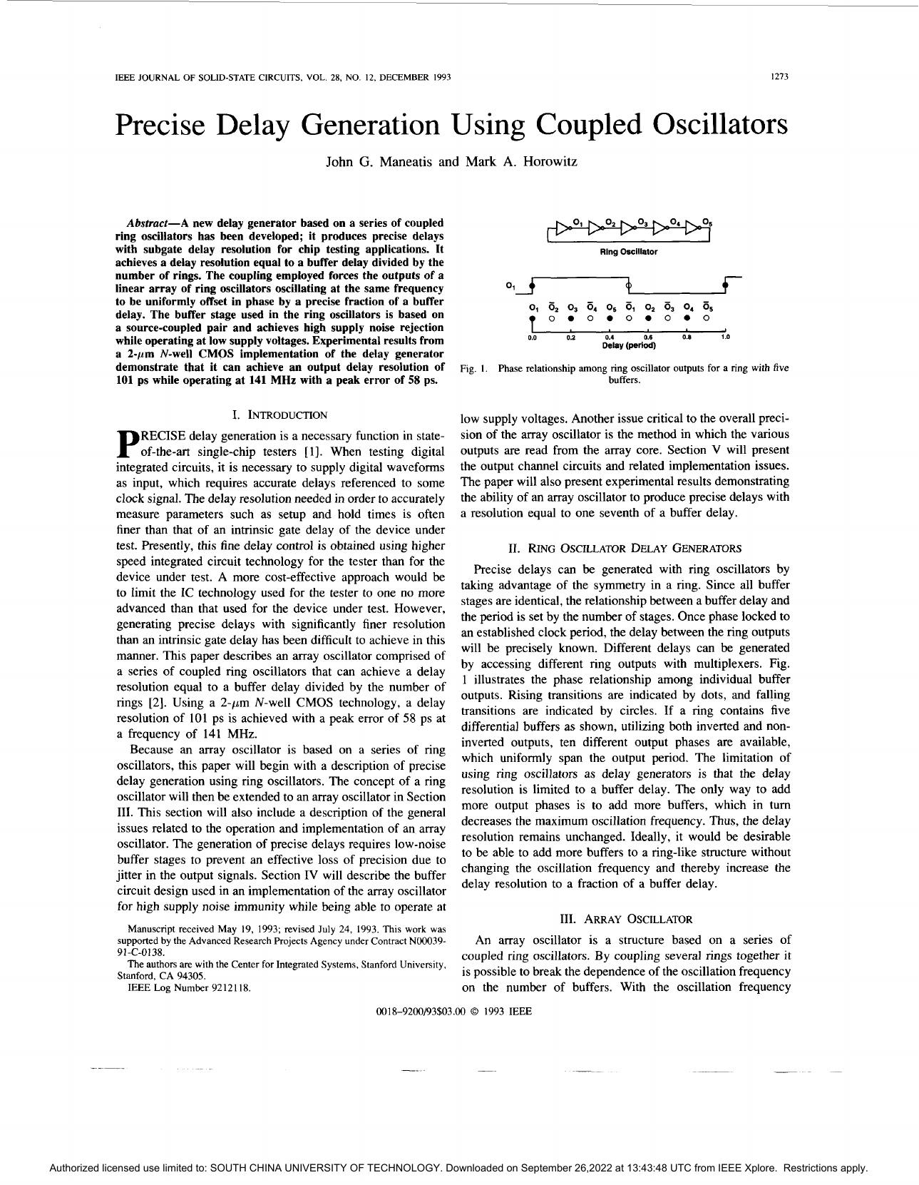 Precise delay generation using coupled oscillators