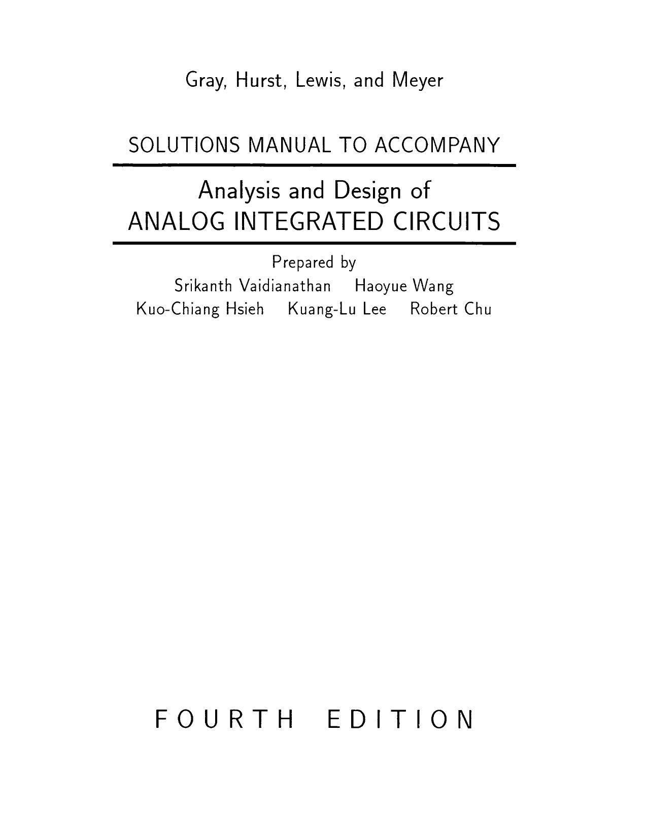 Gray Hurst Analysis and Design of Analog Integra