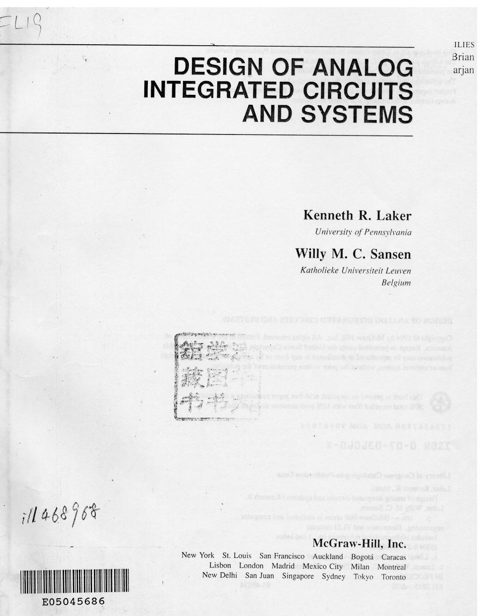 Laker-Sansen-Design of Analog Integrated Circuits and Systems (1994)