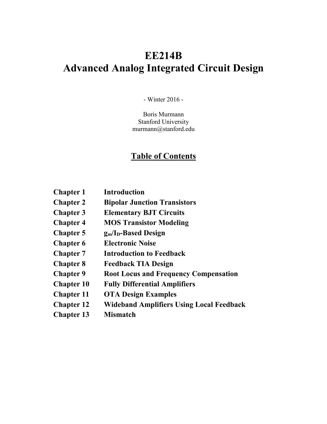 EE214B Advanced Analog Integrated Circuit Design Winter2016 Boaris Murmann