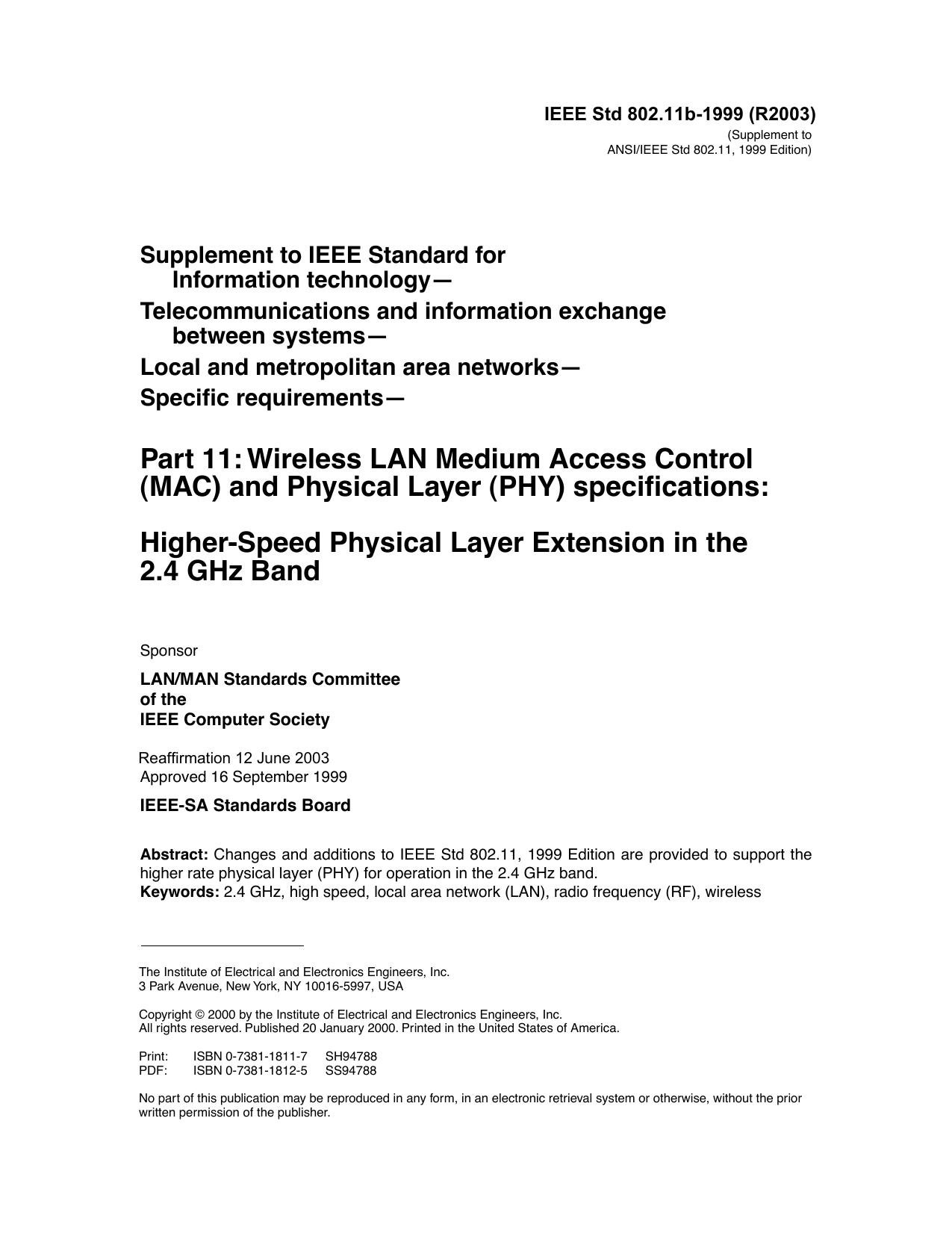 IEEE Std 802.11b-1999