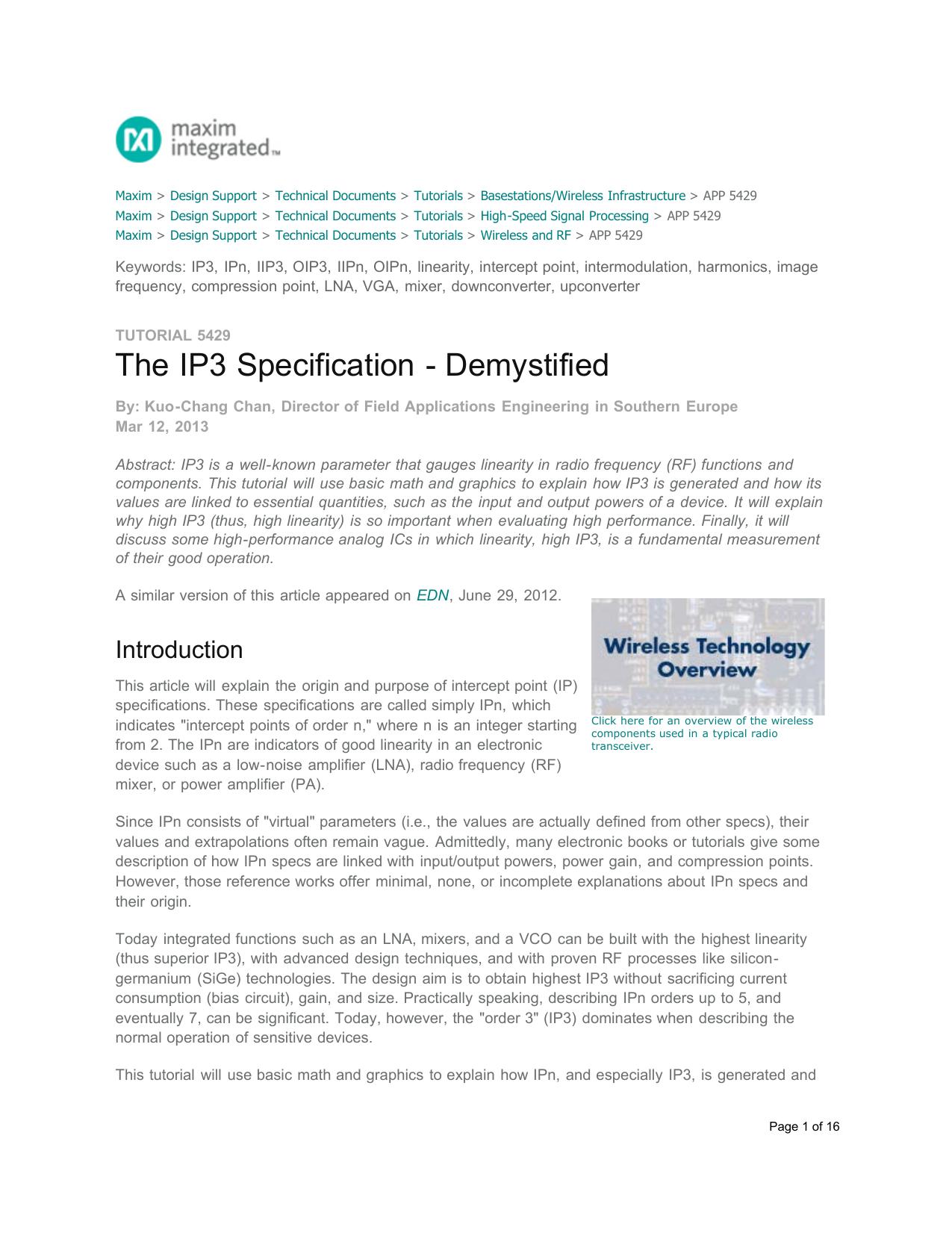 IP3 and Intermodulation Guide | Maxim Integrated