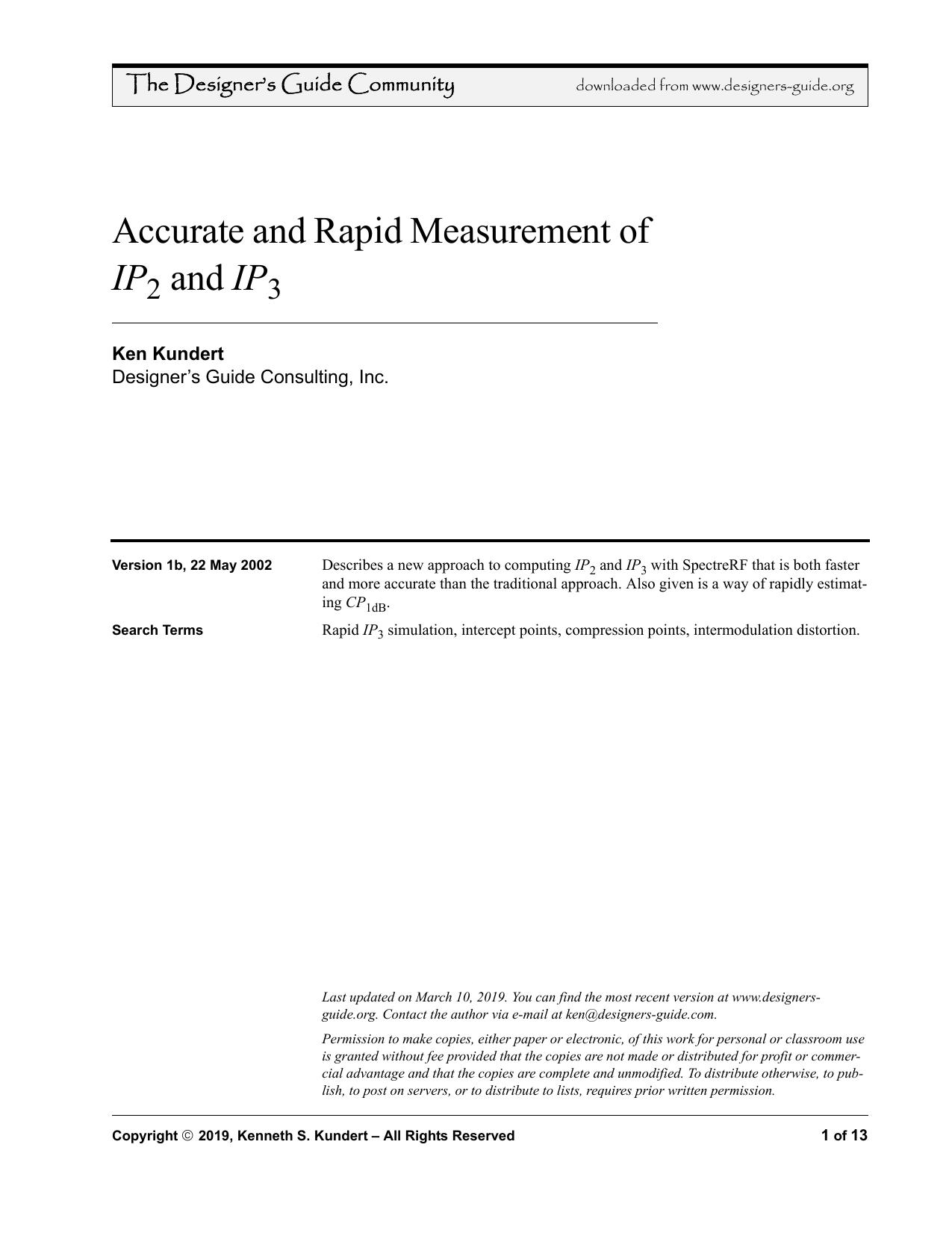 Accurate and Rapid Measurement of IP2 and IP3