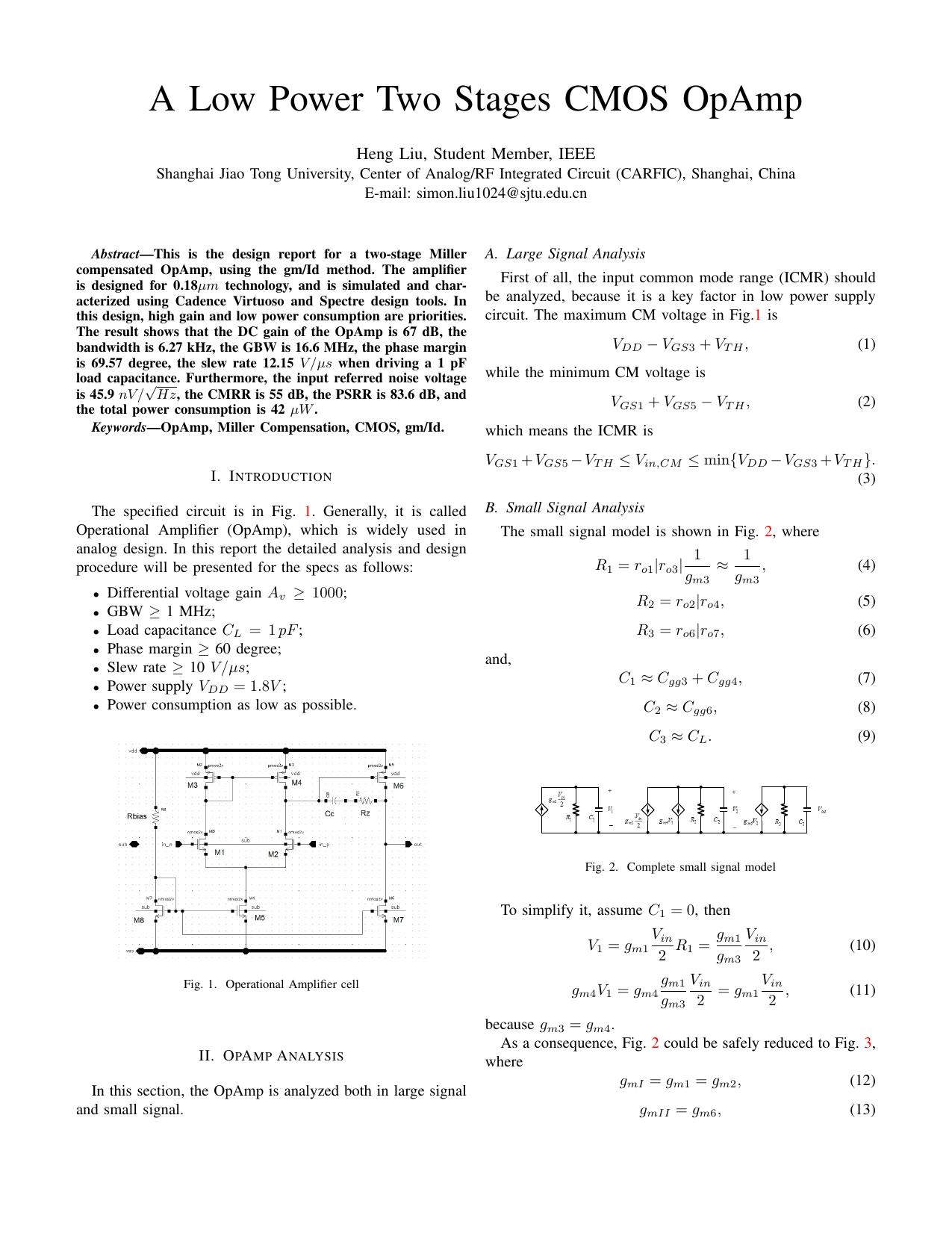 A Low Power Two Stages CMOS OpAmp