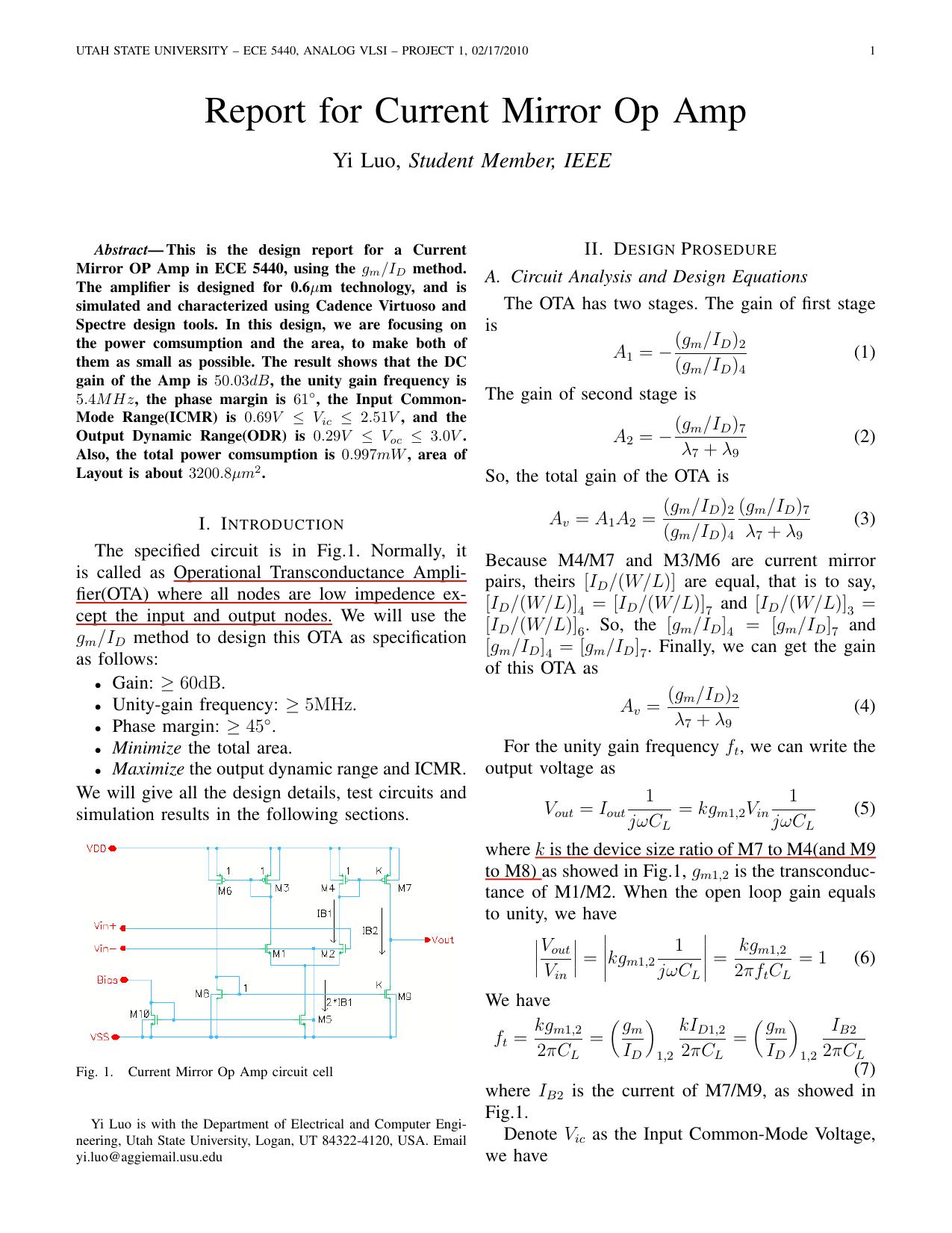 Report for current mirror OPAMP