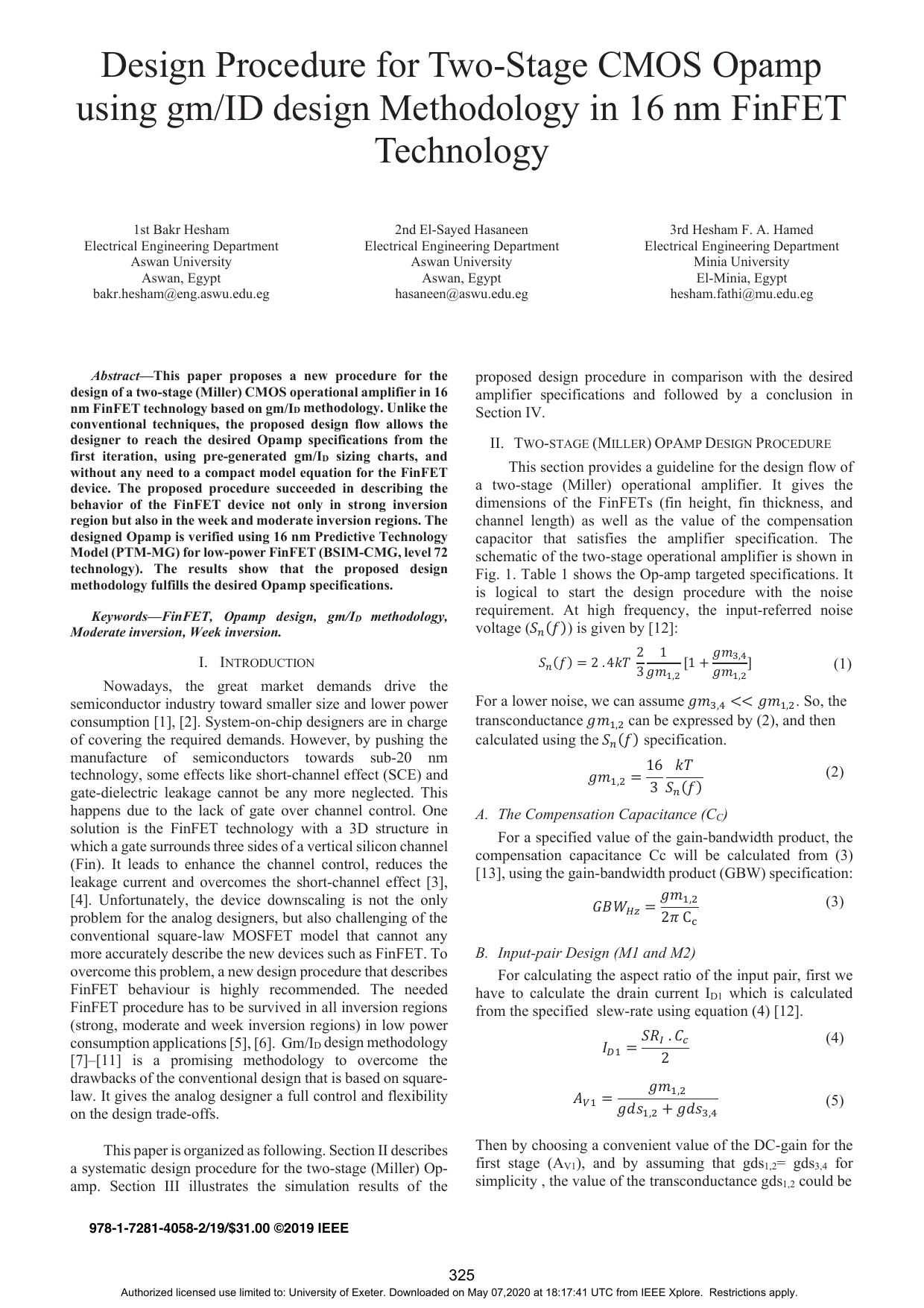 Design Procedure for Two-Stage CMOS Opamp using gm/ID design Methodology in 16 nm FinFET Technology