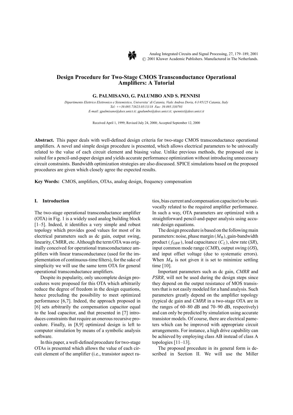 Design Procedure for Two-Stage CMOS Transconductance Operational Amplifiers: A Tutorial