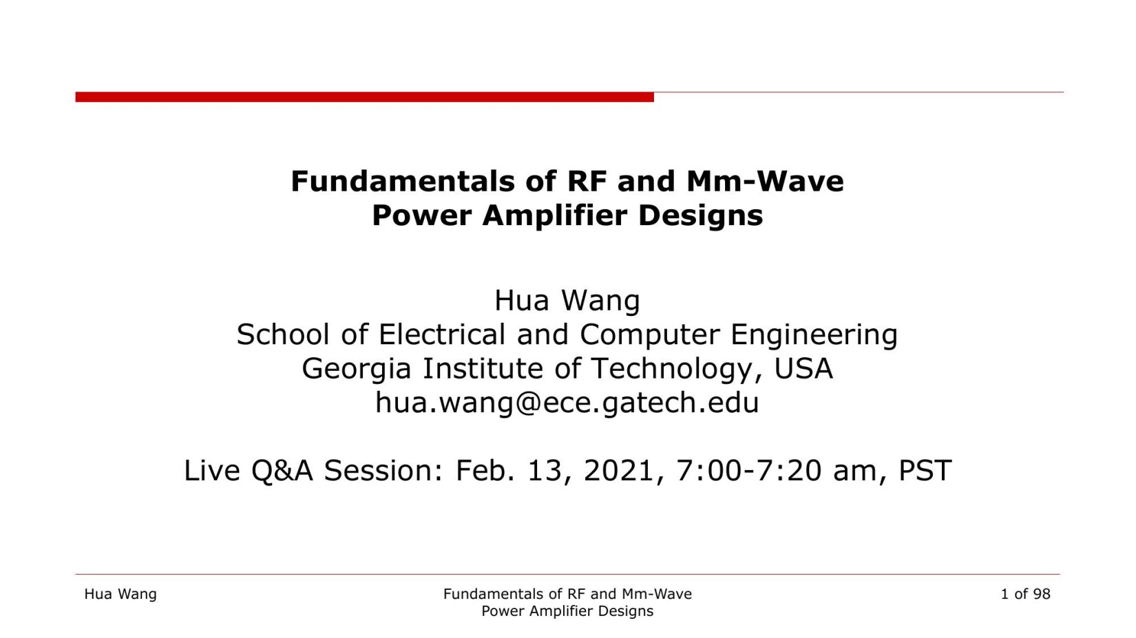 ISSCC2021-T1-Fundamentals of RF and Mm-Wave Power Amplifier Designs