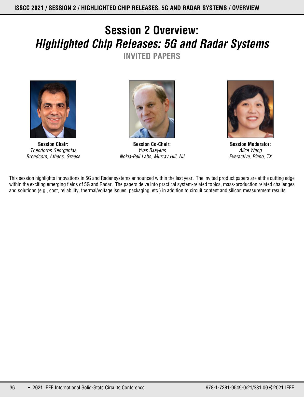 Session 2: Highlighted Chip Releases: 5G and Radar Systems