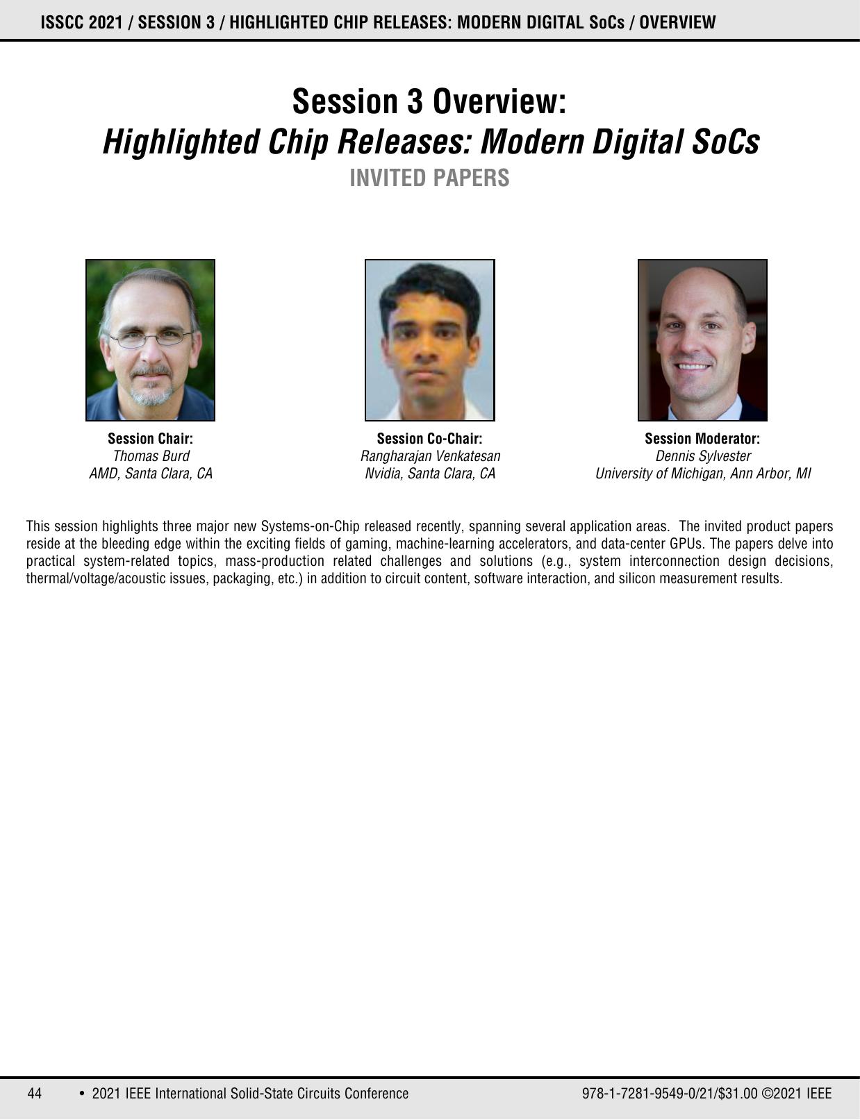 Session 3: Highlighted Chip Releases: Modern Digital SoCs