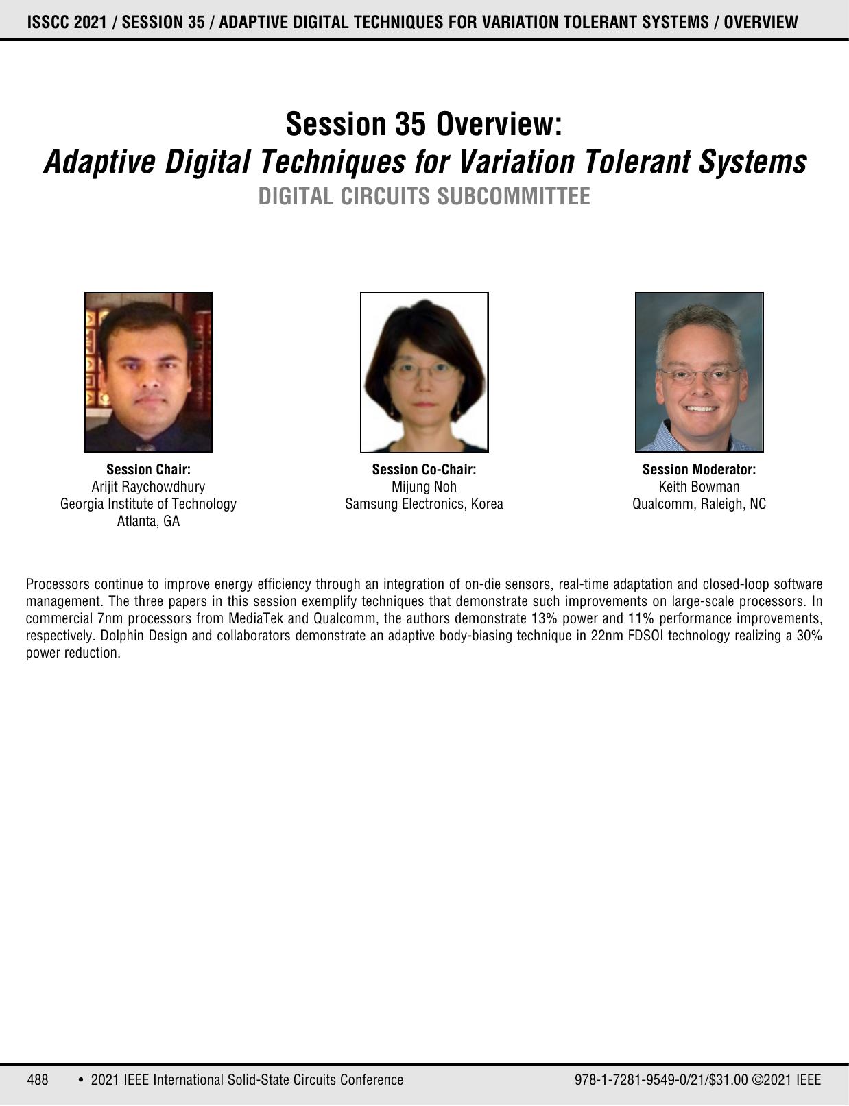 Session 35: Adaptive Digital Techniques for Variation Tolerant Systems