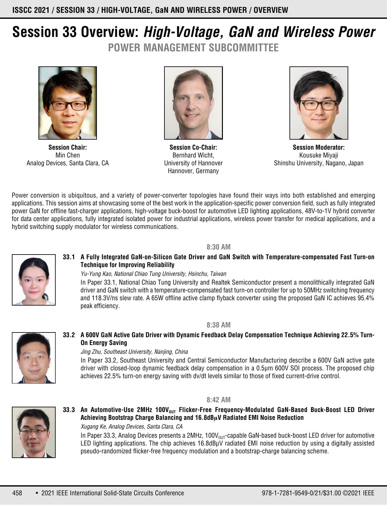 Session 33: High-Voltage, GaN and Wireless Power