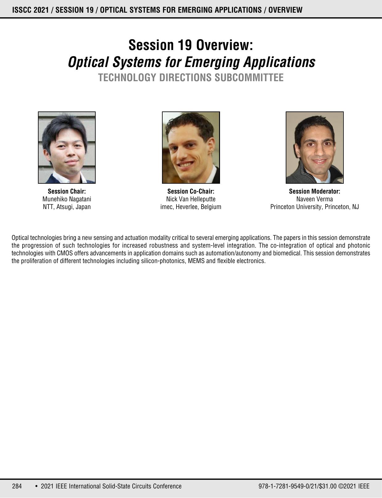 Session 19: Optical Systems for Emerging Applications