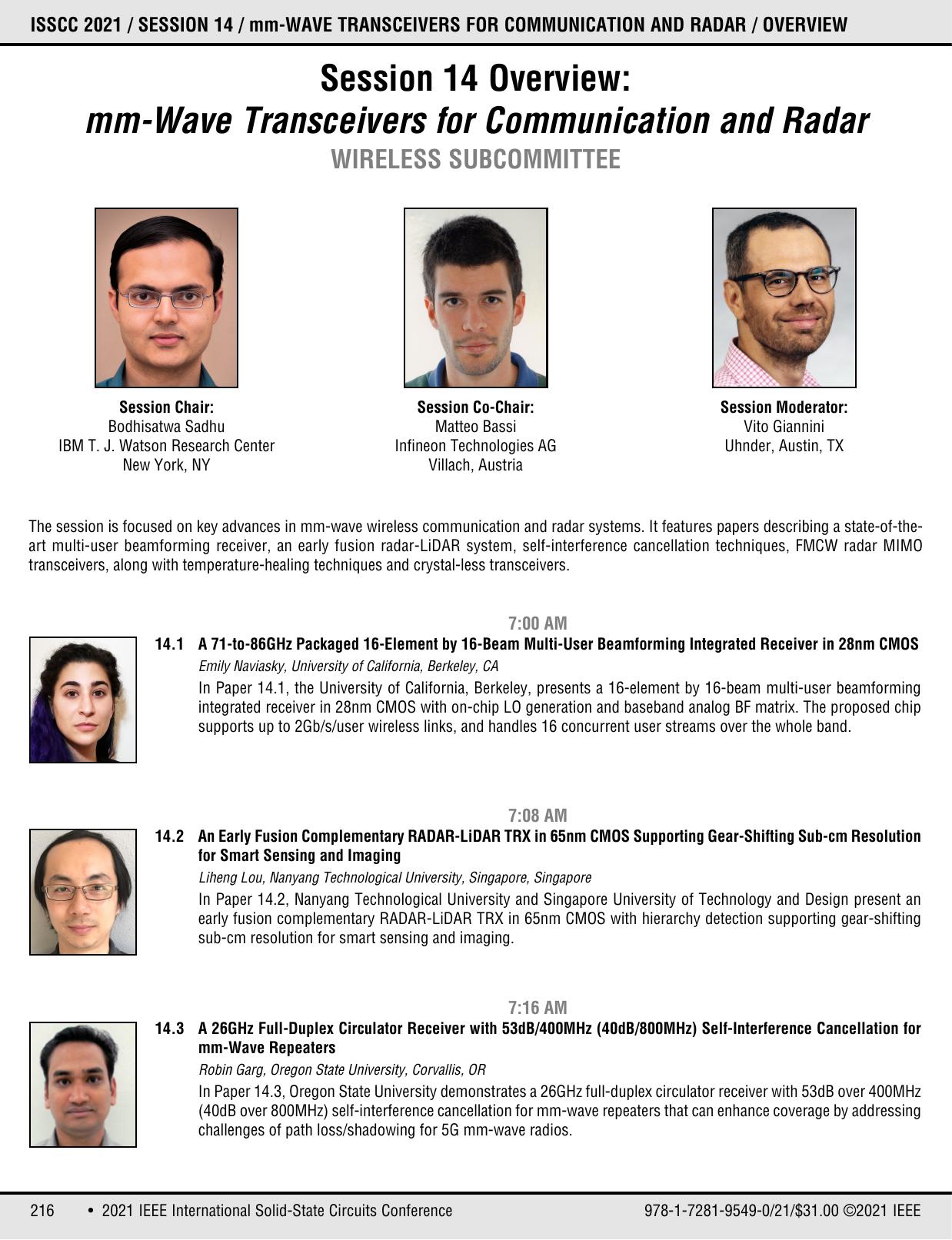 Session 14: mm-Wave Transceivers for Communication and Radar