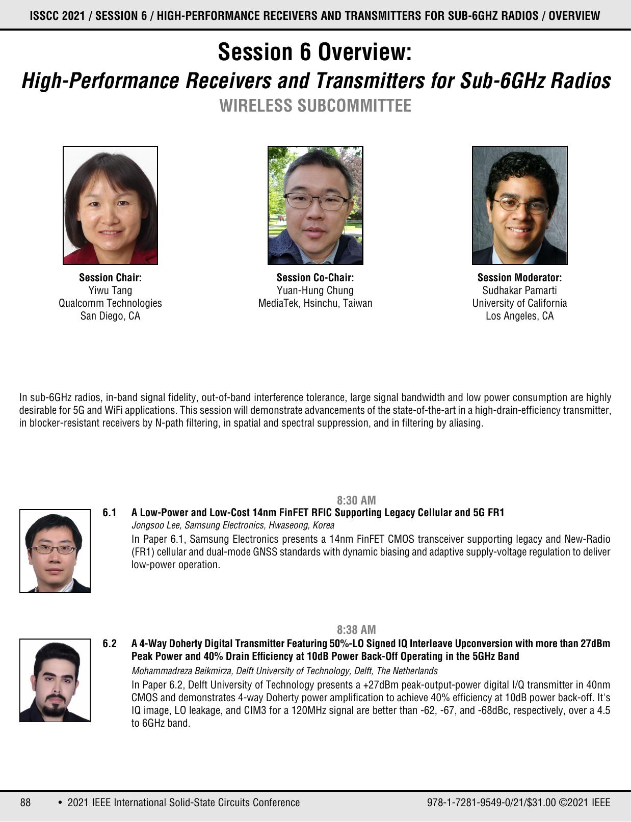 Session 6: High-Performance Receivers and Transmitters for Sub-6GHz Radios