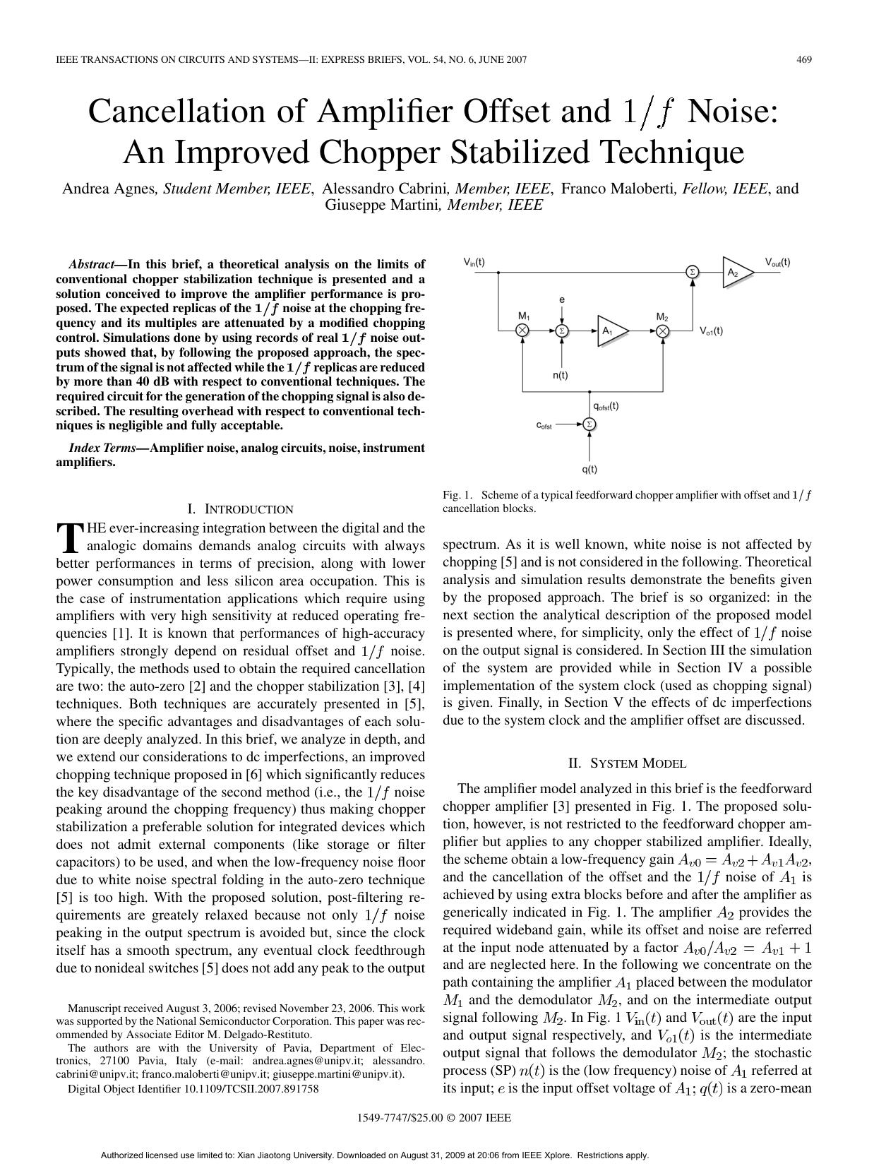 Cancellation of Amplifier Offset and f-Noise An Improved Chopper Stabilized Technique