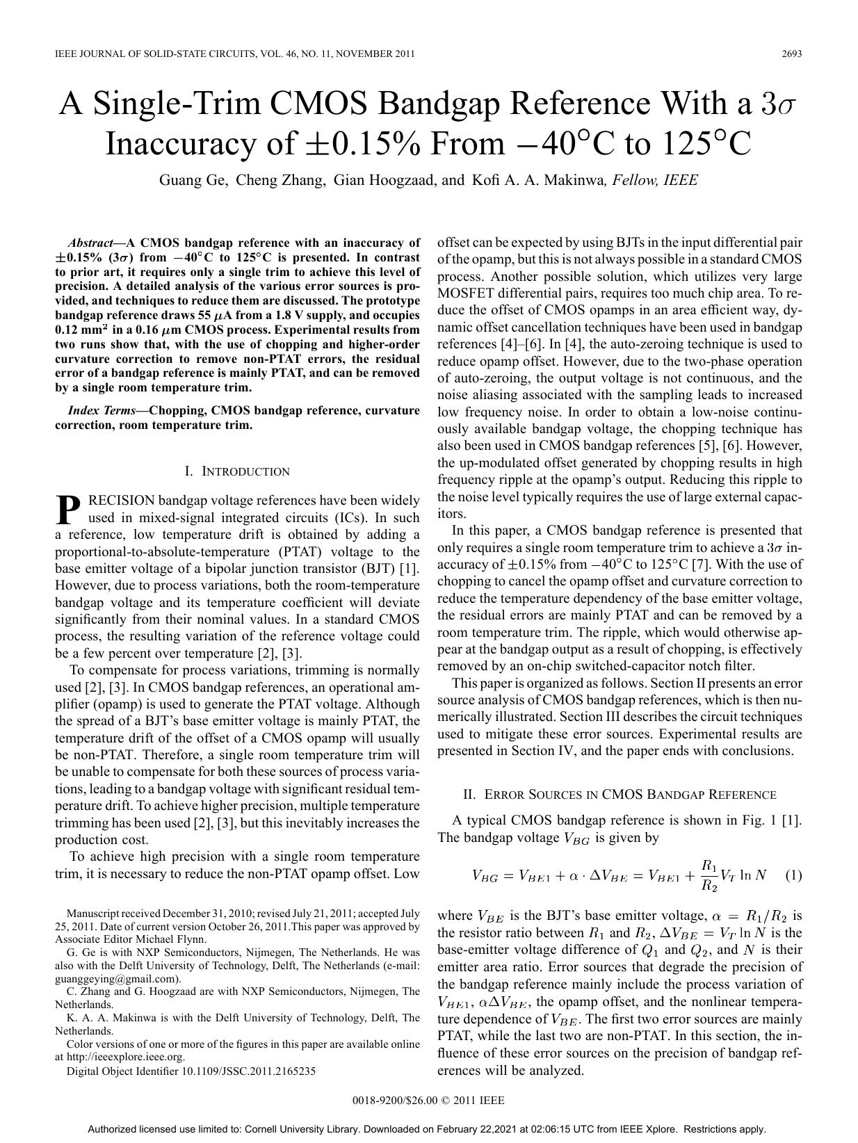 A Single-Trim CMOS Bandgap Reference With aInaccuracy of0.15% From40C to 125C