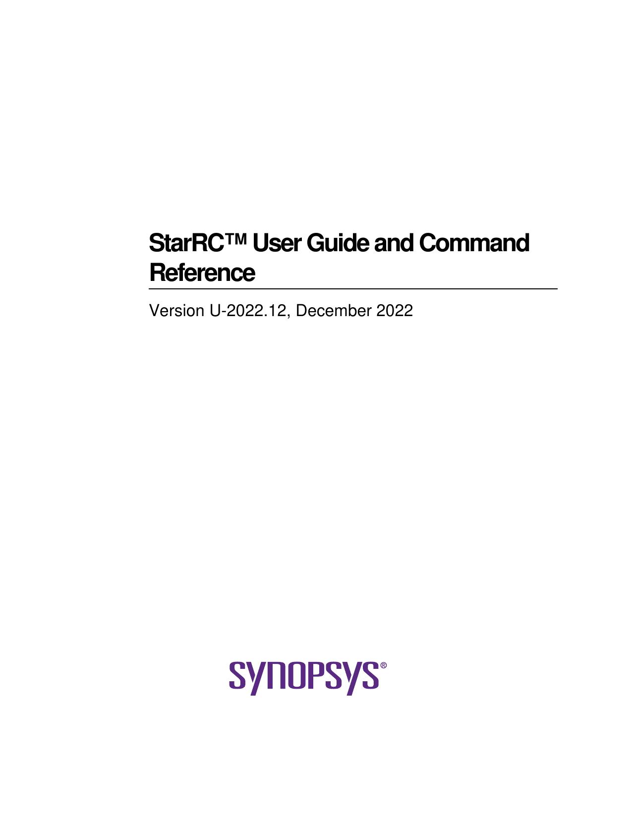 StarRC User Guide and Command Reference